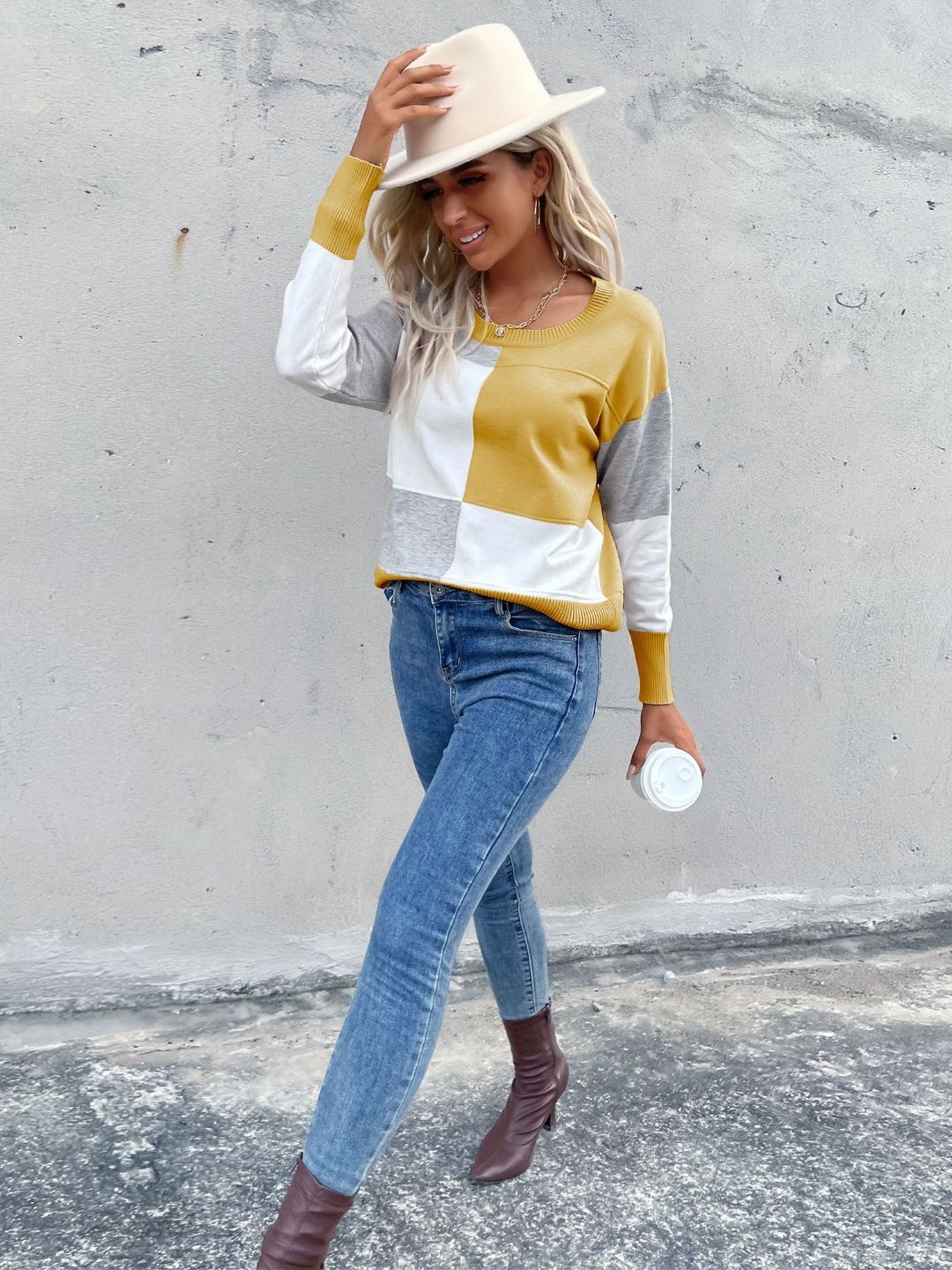 

StyleCast Women Colourblocked Pullover Sweater, Yellow