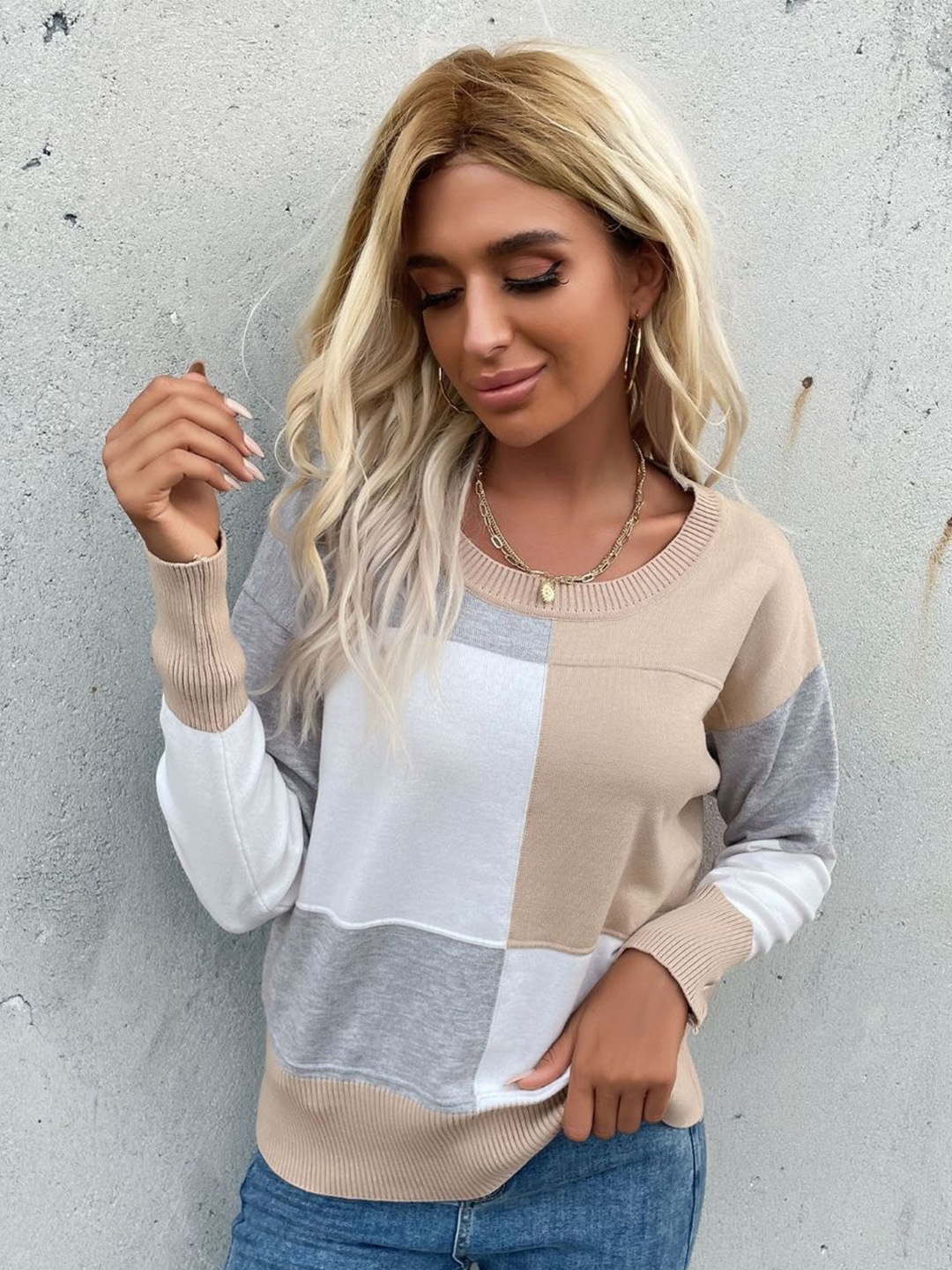 

StyleCast Women Colourblocked Pullover Sweater, Khaki