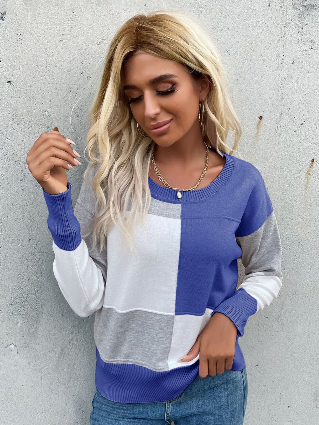 

StyleCast Women Colourblocked Pullover Sweater, Blue