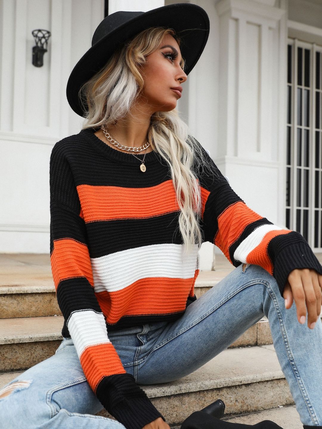 

StyleCast Women Colourblocked Pullover Sweater, Orange