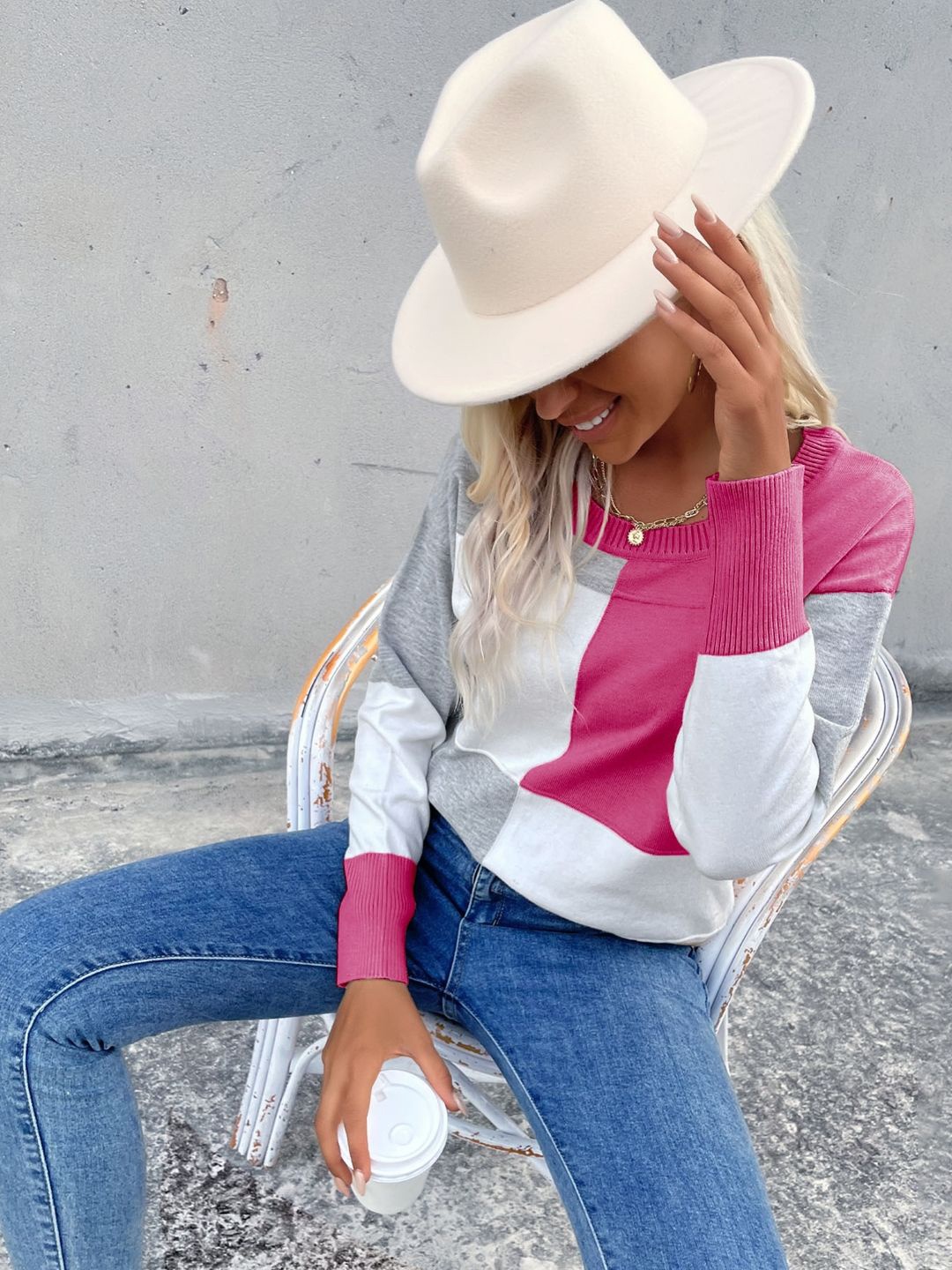 

StyleCast Women Colourblocked Pullover Sweater, Pink