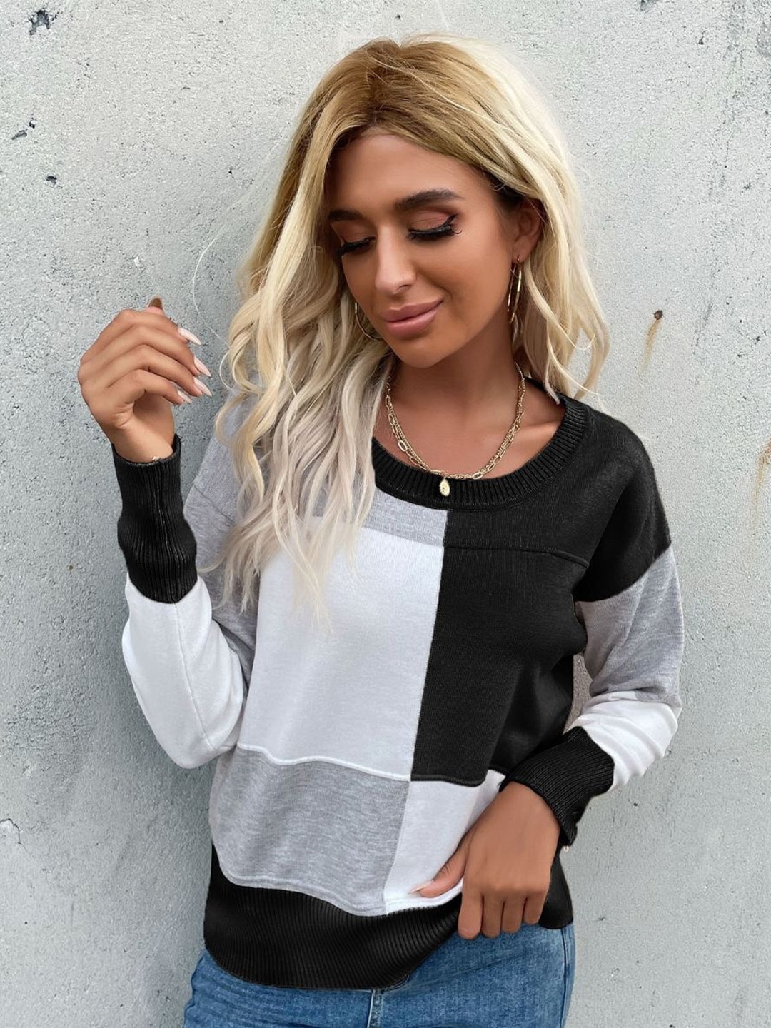

StyleCast Women Colourblocked Pullover Sweater, Black