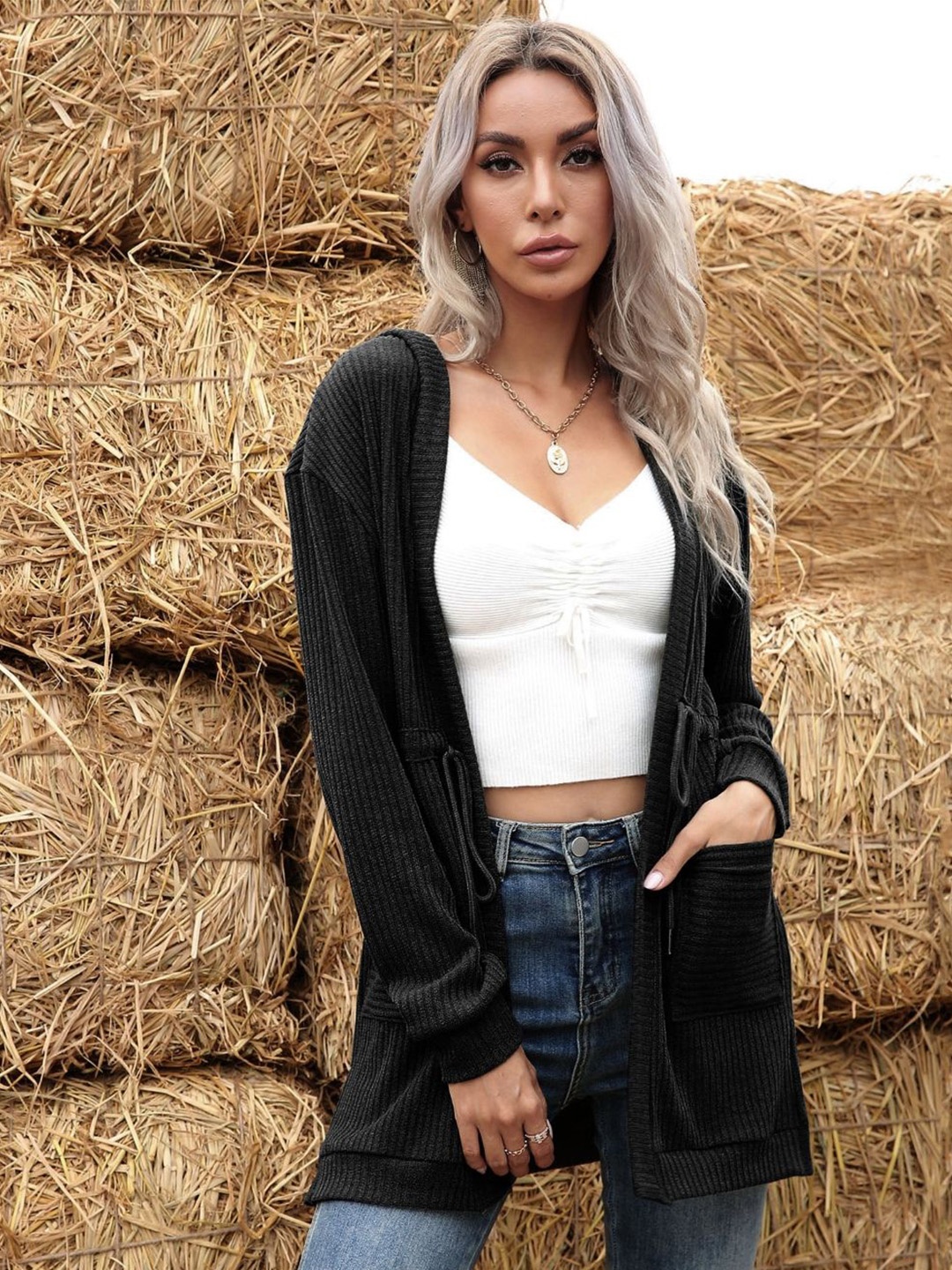 

StyleCast Women Ribbed Longline Cardigan Sweater, Black