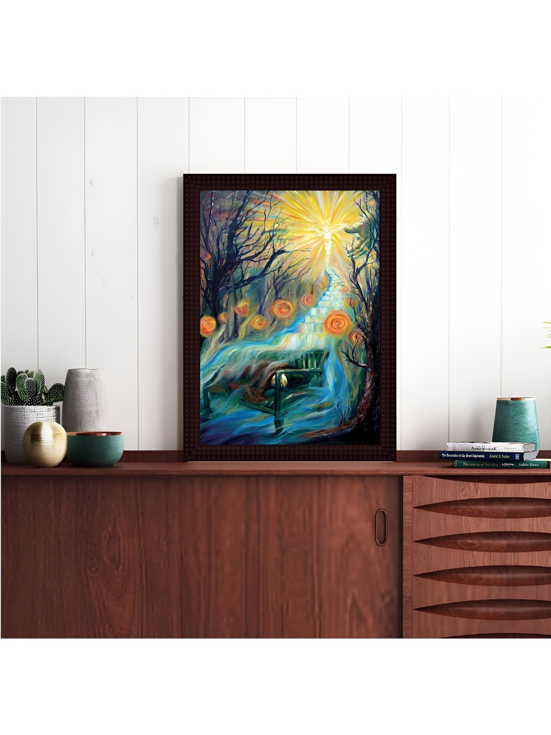 

Tamatina Blue & Yellow The Sacred heart Cotton Canvas Wall Art