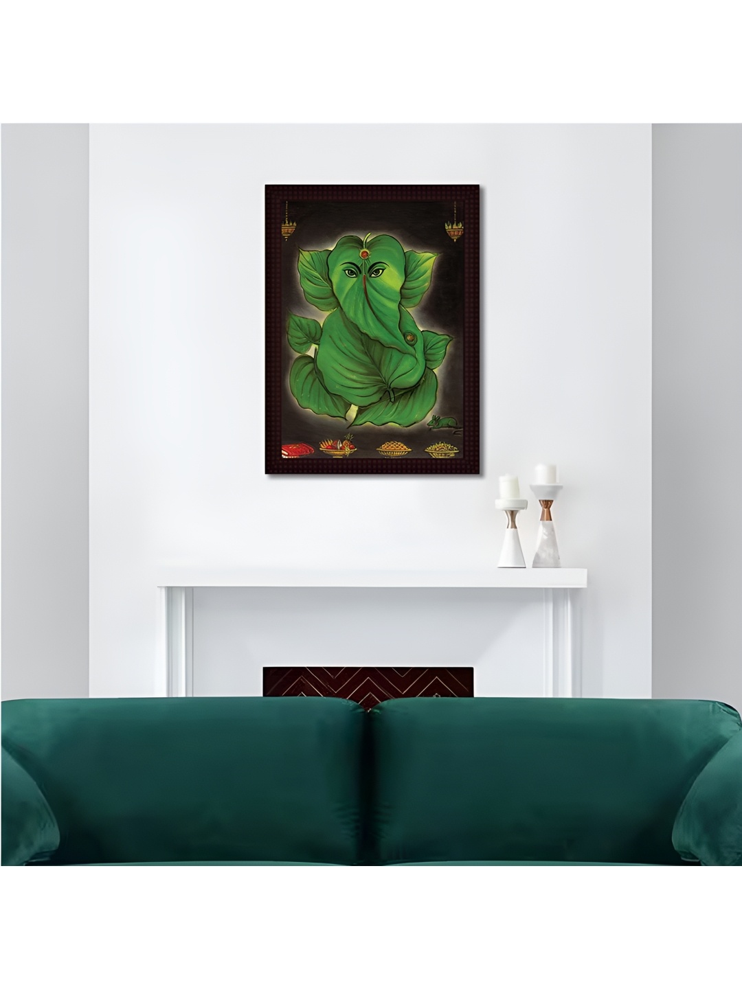

Tamatina Black & Green Ganesha Wooden Painting Wall Art
