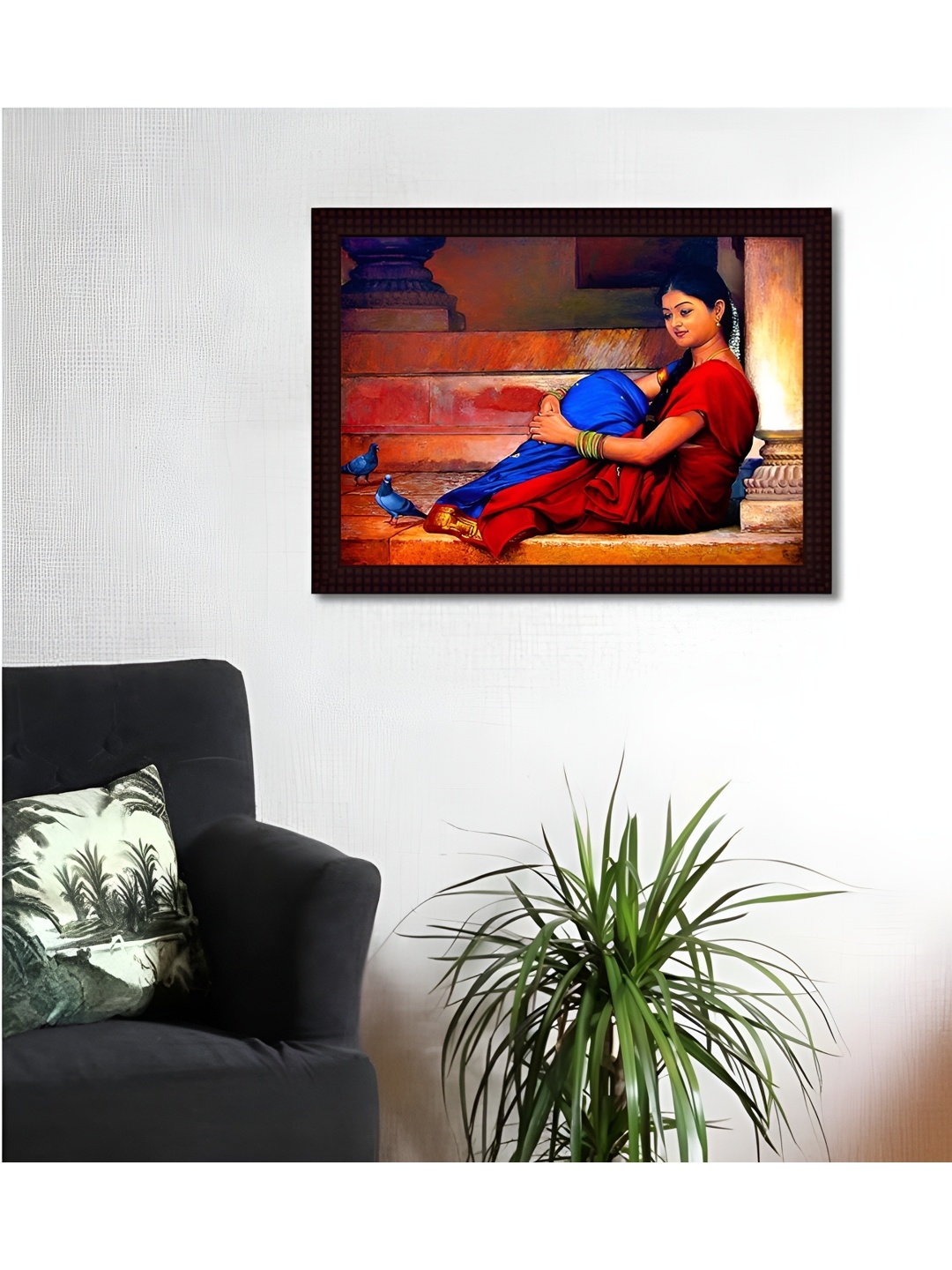 

Tamatina Red & Blue Wooden Texture Framed Canvas Indian Women Beauty Painting Wall Art