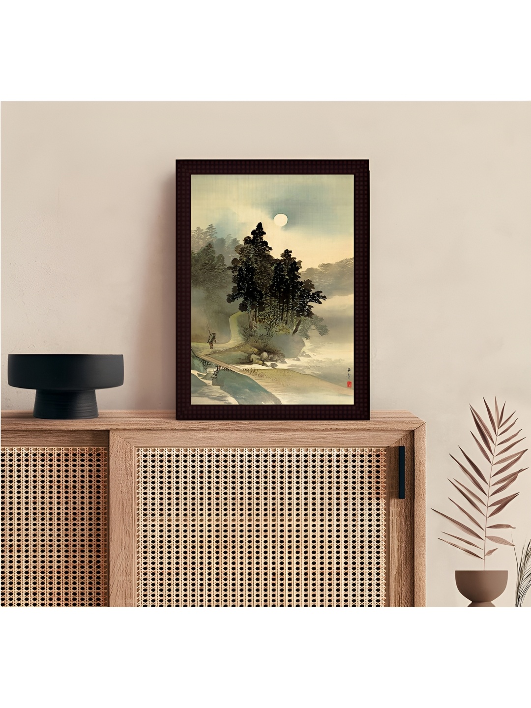 

Tamatina Black & Green Oriental Art Wooden Textured Framed Canvas Painting Wall Art