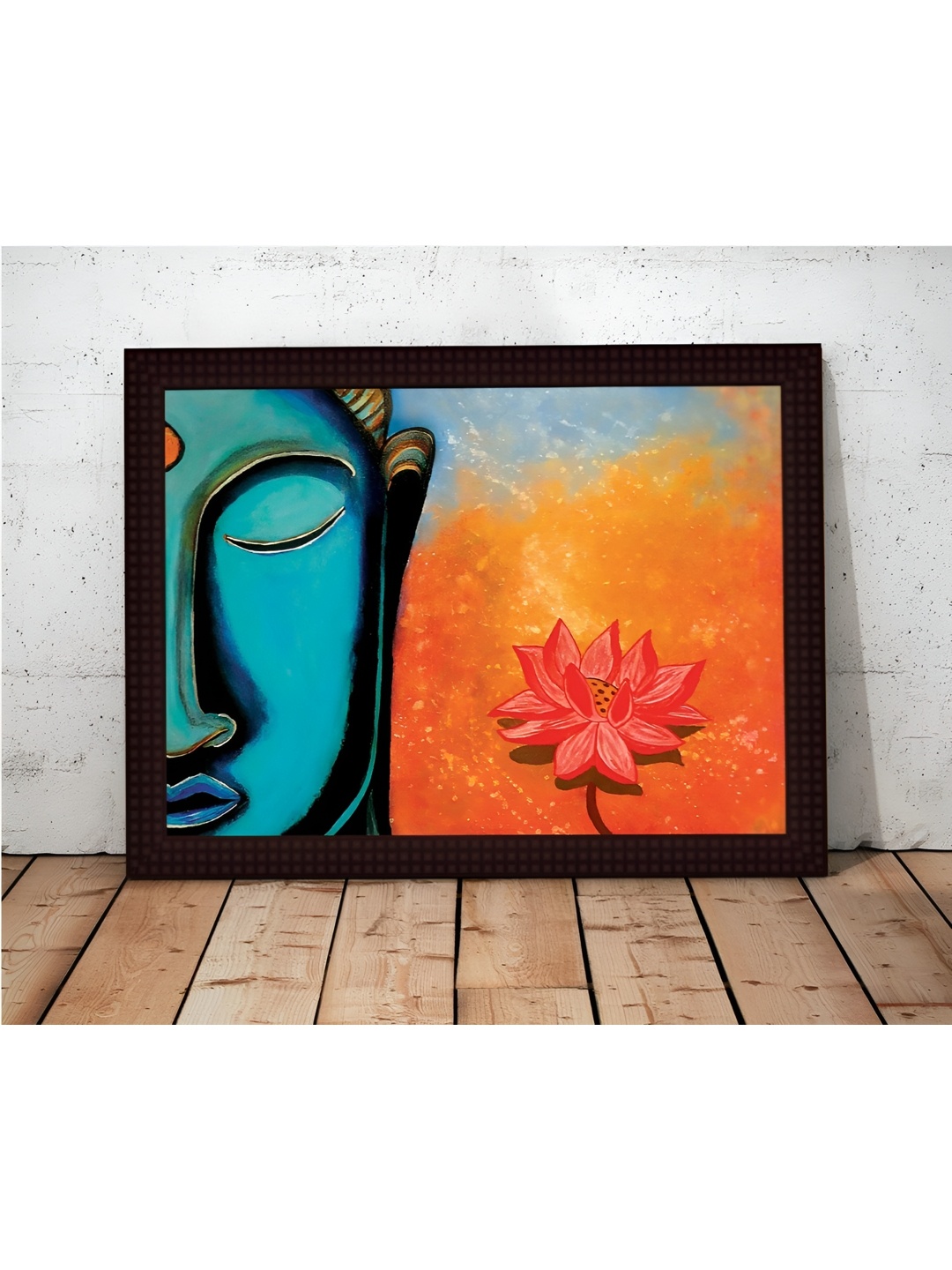 

Tamatina Turquoise Blue & Orange Wooden Framed Lord Buddha Painting Wall Art