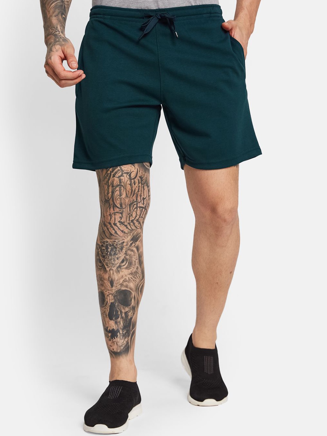 

Octave Men Mid-Rise Cotton Sports Shorts, Green
