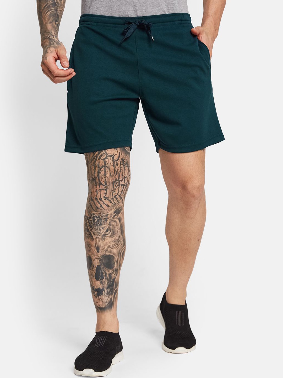 

Octave Men Mid-Rise Cotton Sports Shorts, Green