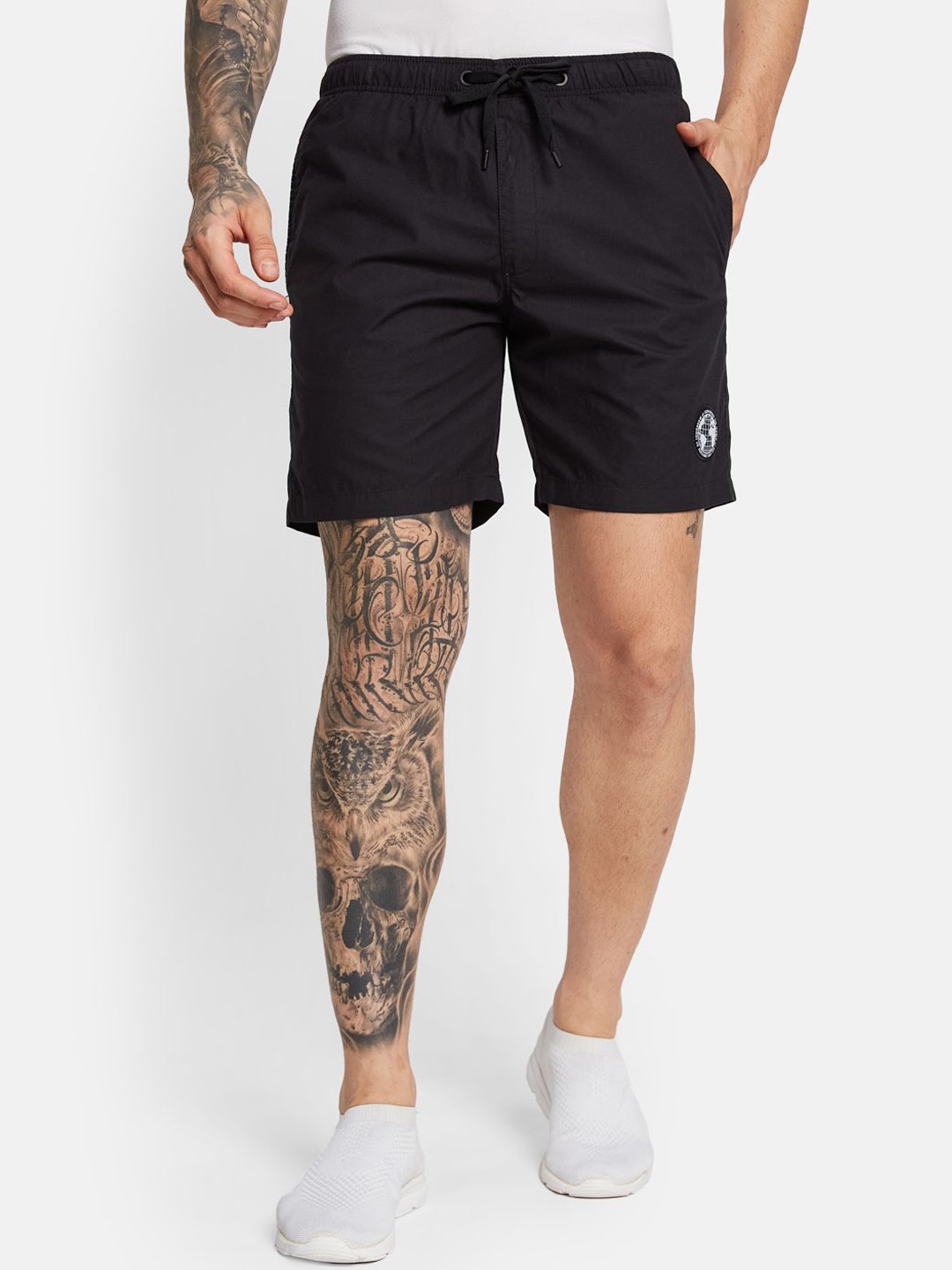 

Octave Men Mid-Rise Cotton Sports Shorts, Black