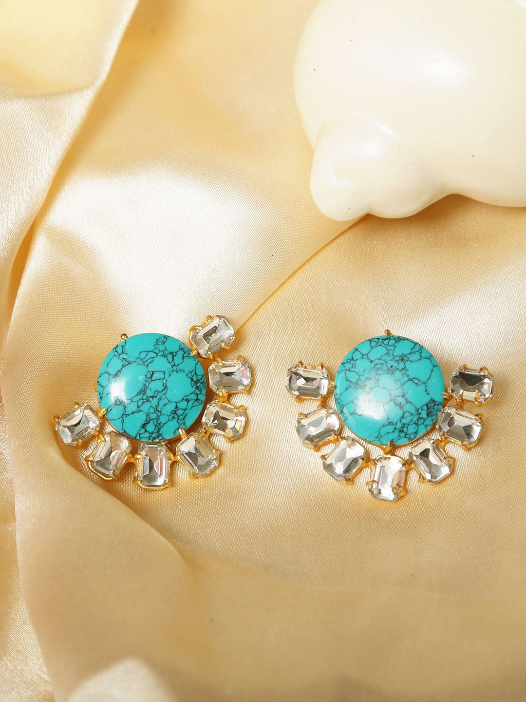 

XAGO Gold-Plated Brass Contemporary Shaped Turquoise Stone Drop Earrings, Turquoise blue