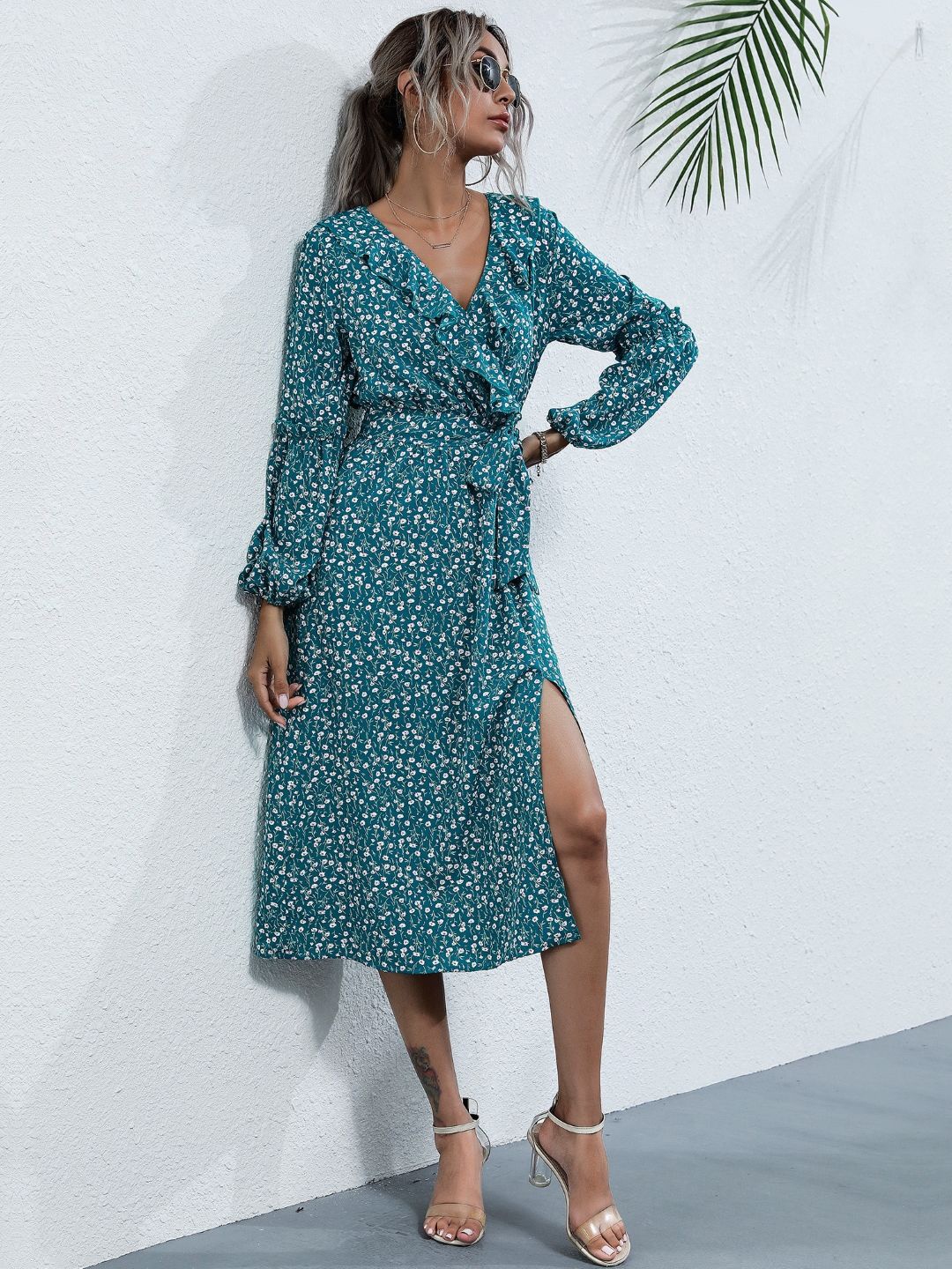 

StyleCast Floral Print Puff Sleeve Midi Dress, Blue
