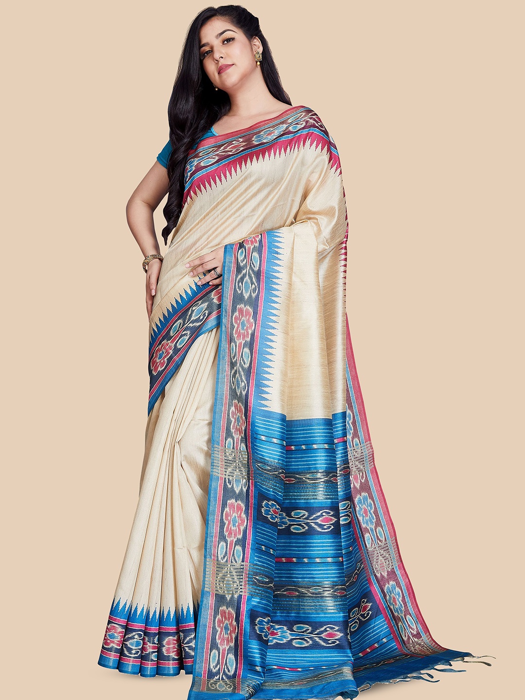 

Rani Saahiba Solid Saree With Blouse Piece, Beige