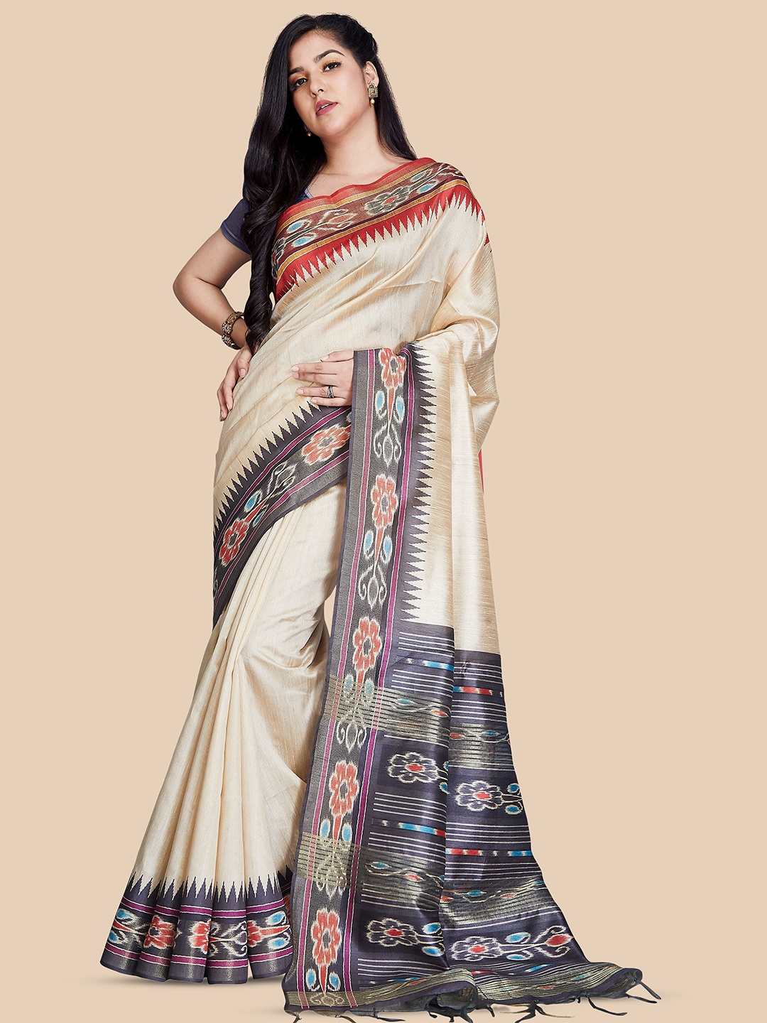 

Rani Saahiba Solid Printed Saree, Beige
