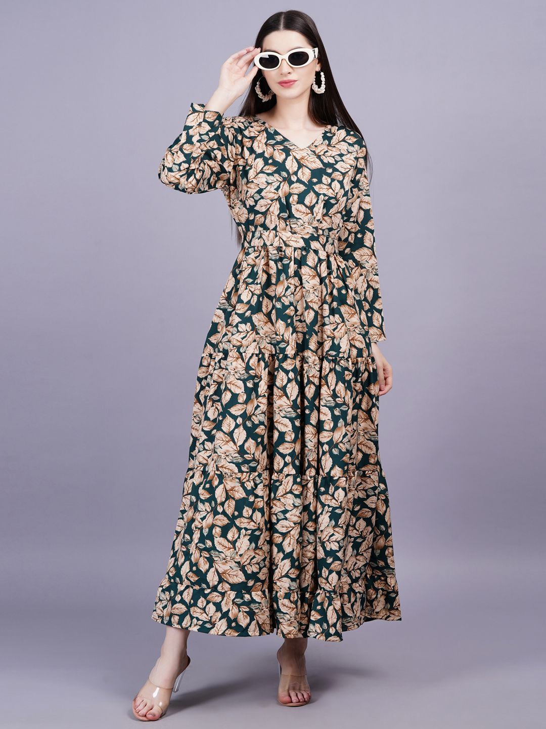 

HIGHLIGHT FASHION EXPORT Women Floral Print Maxi Dress, Green