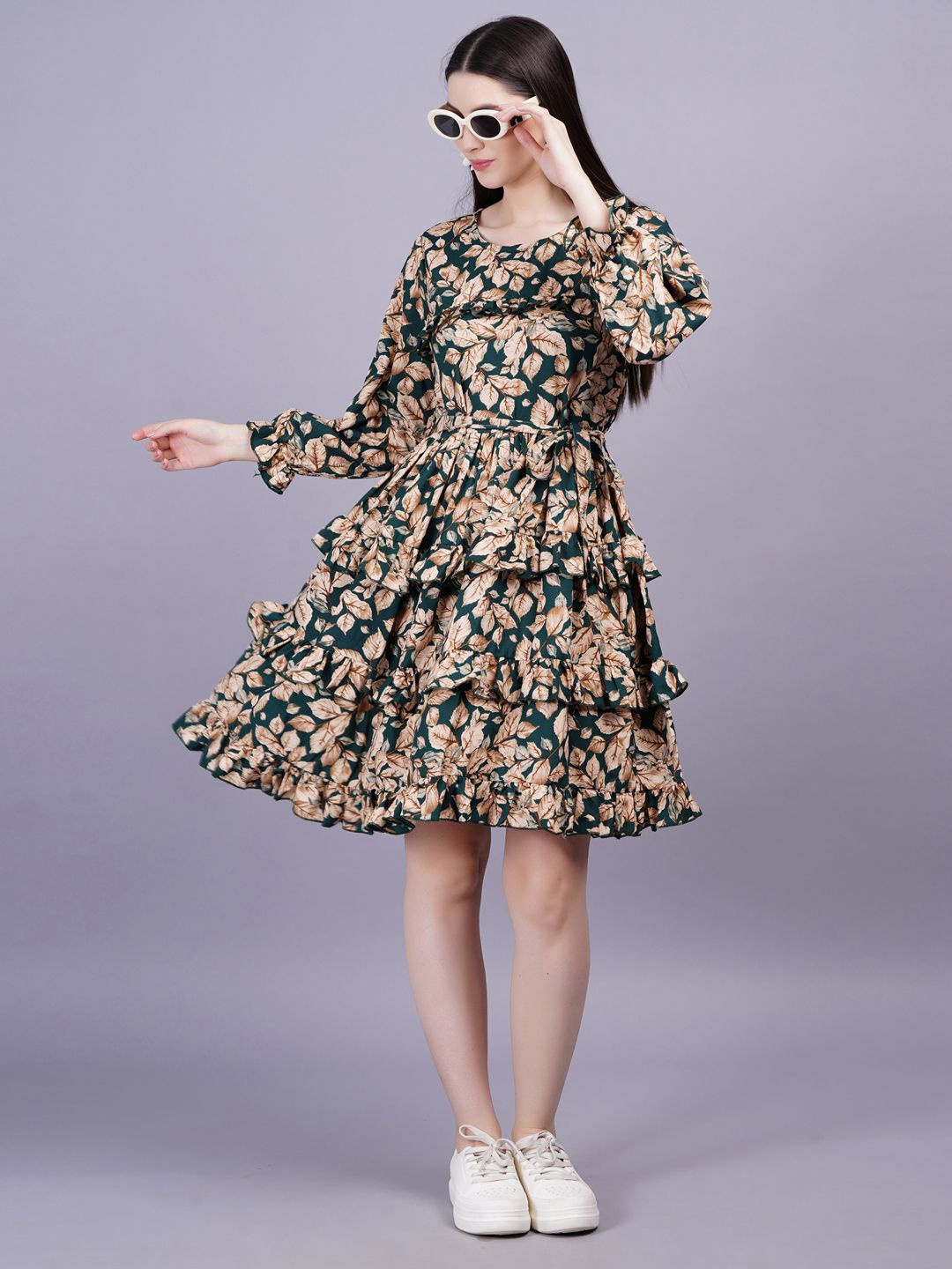 

HIGHLIGHT FASHION EXPORT Floral Print Fit & Flare Dress, Green
