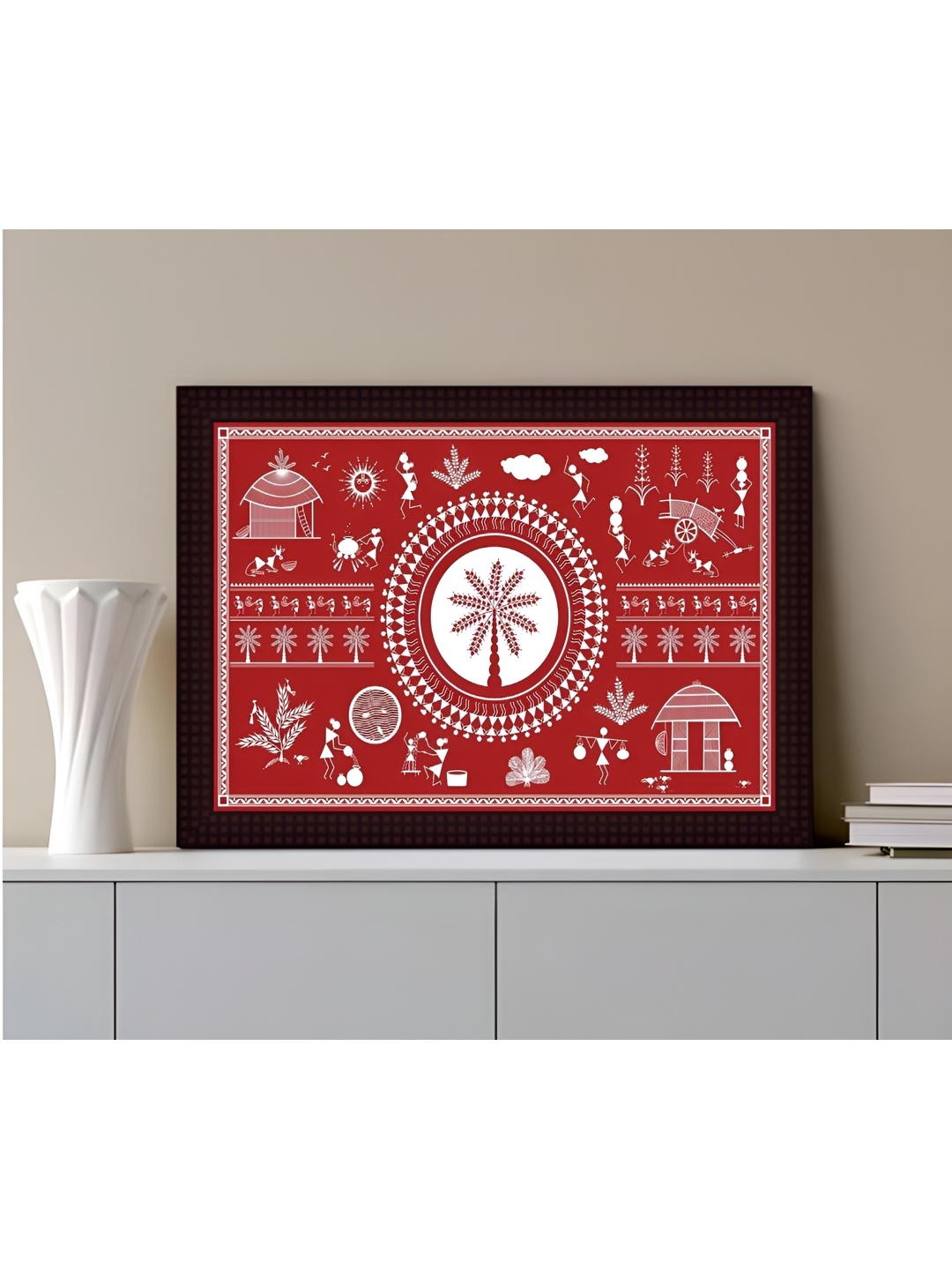 

Tamatina Framed Canvas Painting A Day in A Village Painting Wall Art, Red