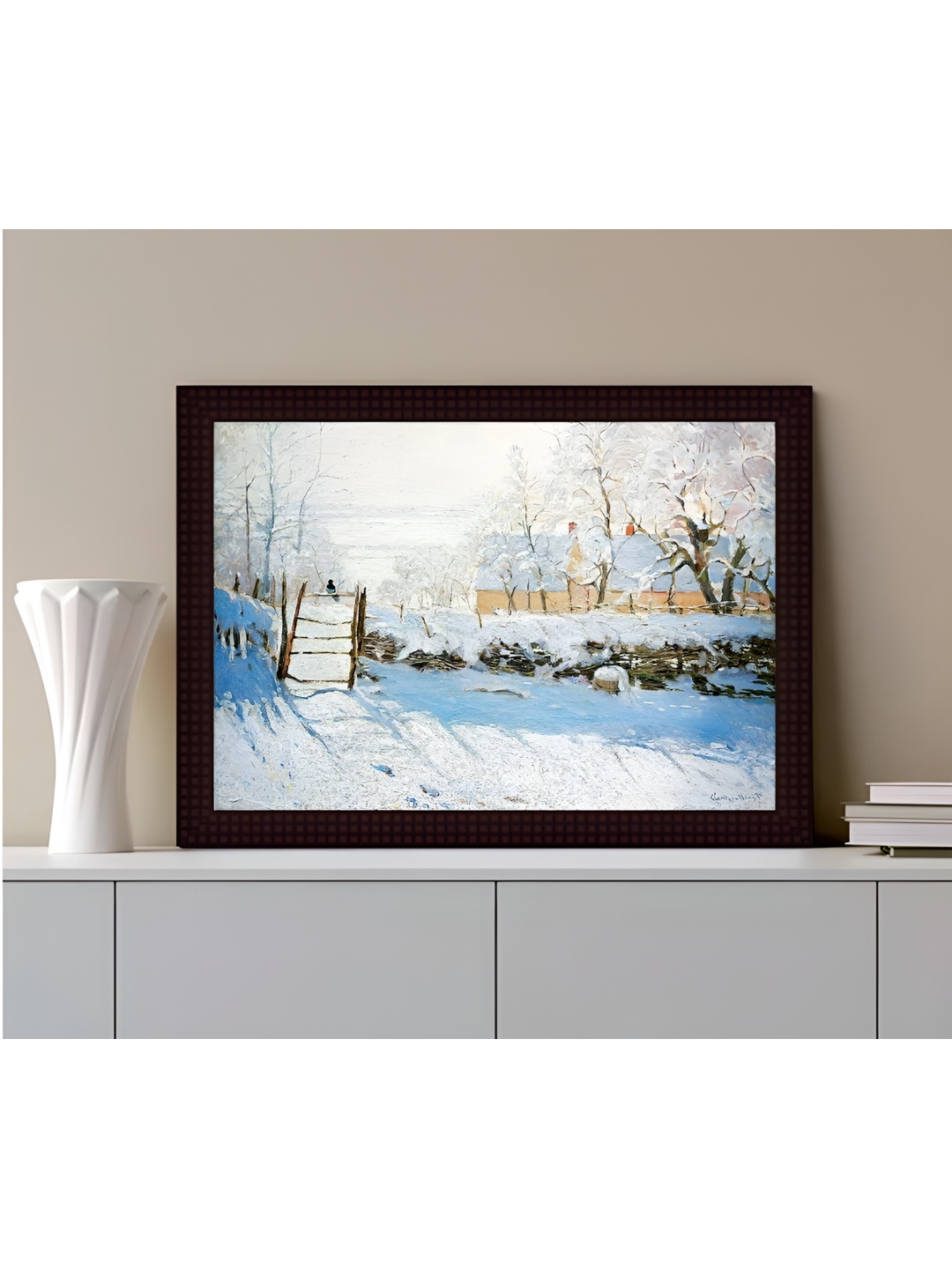 

Tamatina White & Green Claud Monet The Magpie Canvas Painting Wall Art
