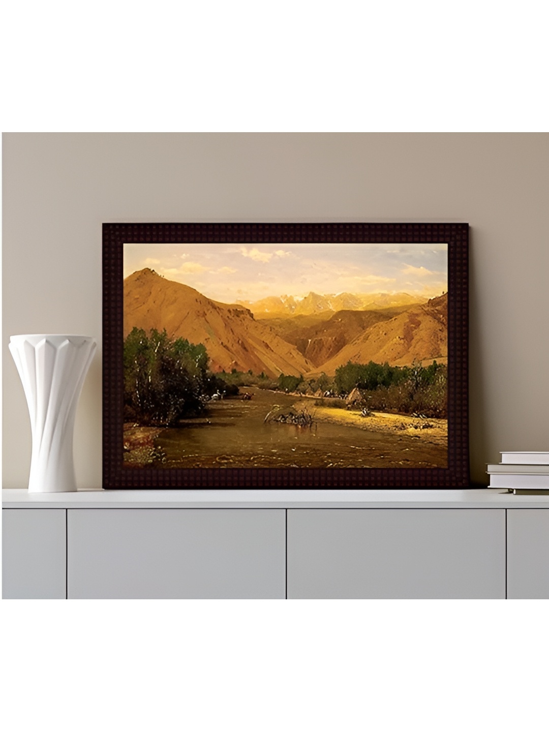

Tamatina Black & Tan Wooden Texture Framed The Desert Canvas Painting Wall Art