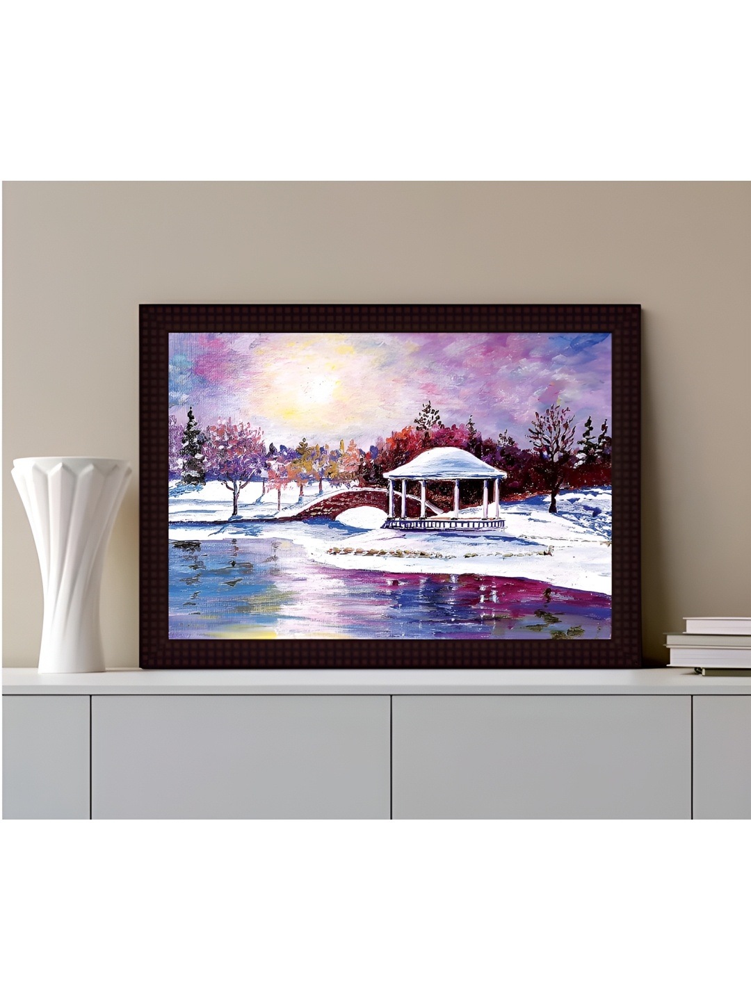

Tamatina White & Blue Wooden Texture Framed Canvas Painting