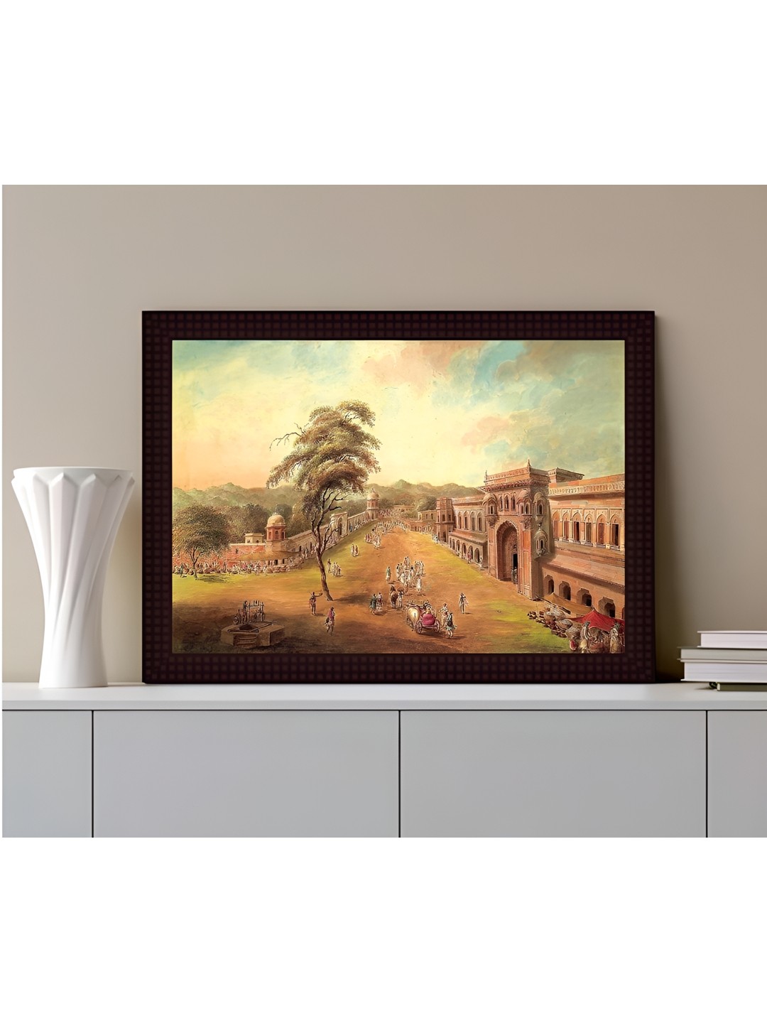 

Tamatina Black & Beige Wooden Texture Framed Kankhal Chowk Canvas Painting Wall Art