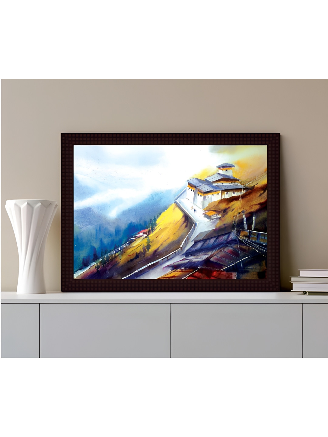 

Tamatina Blue & brown Wooden Framed Hills of Himachal Canvas Painting Wall Art