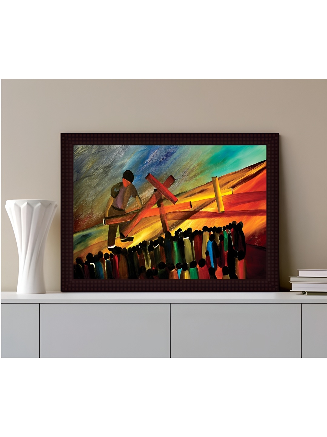 

Tamatina Orange Wooden Texture Framed Canvas Painting Wall Art, Multi