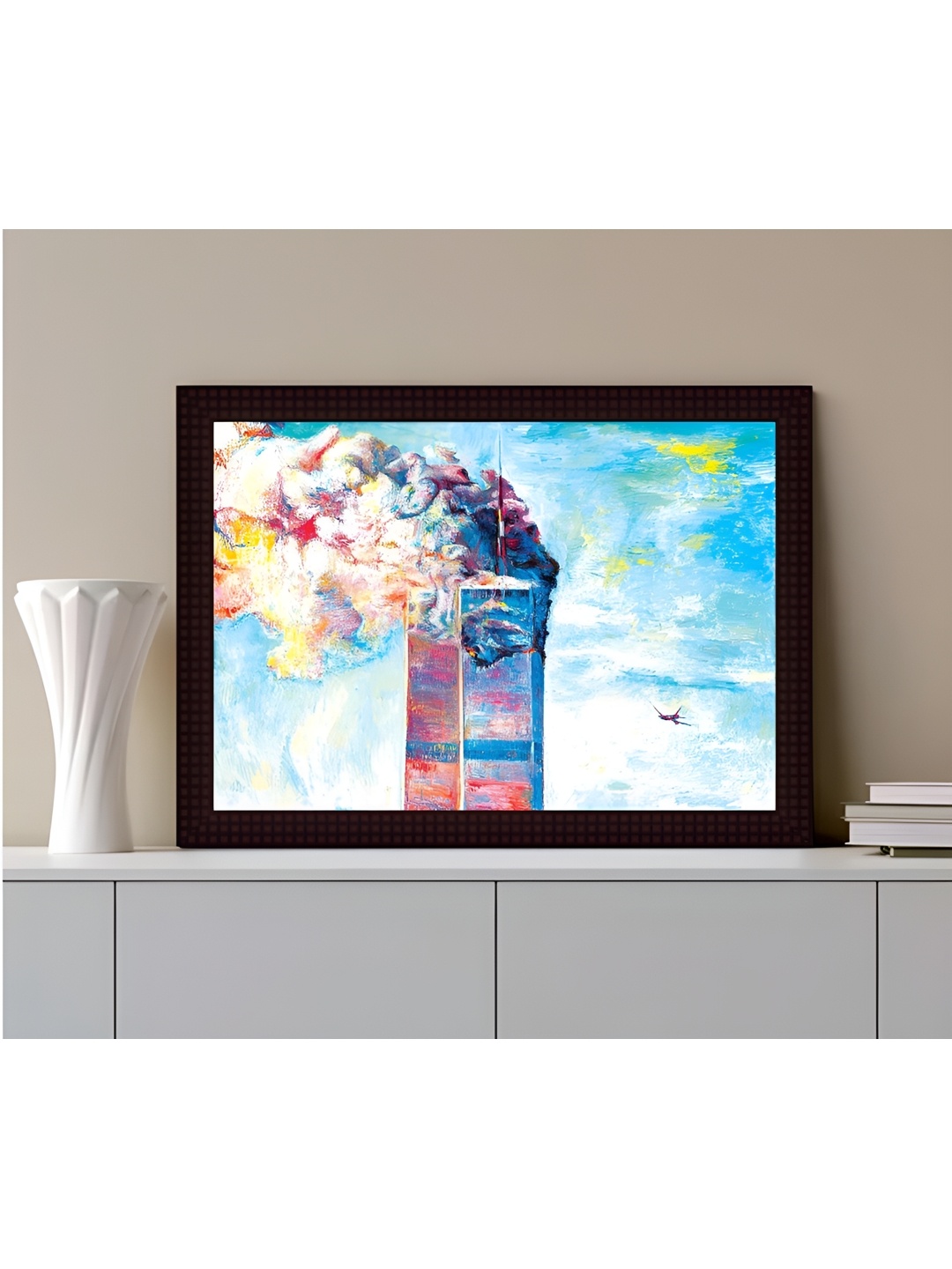 

Tamatina Blue Wooden Textured Tower of New York City Frame Canvas Painting Wall Art