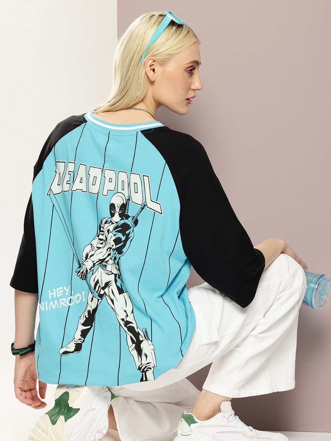 

Kook N Keech Marvel Striped Raglan Sleeves Oversized T-shirt, Blue