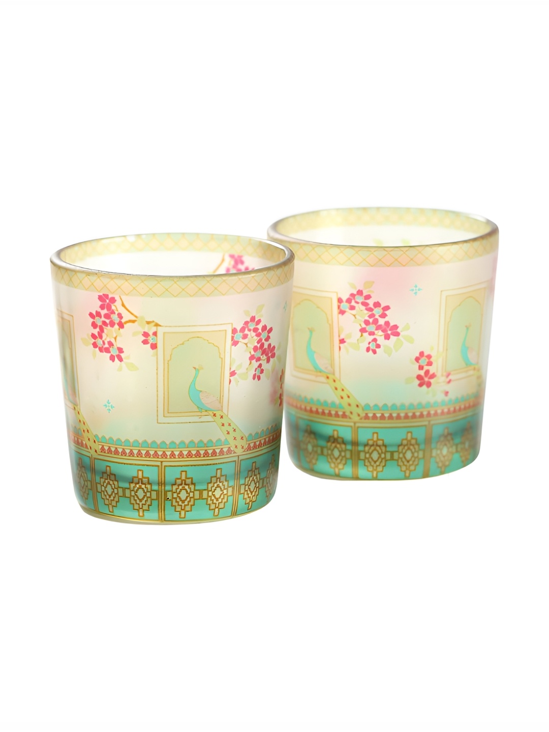 

India Circus by Krsnaa Mehta Green & Red 2Pieces Printed Candle Holders