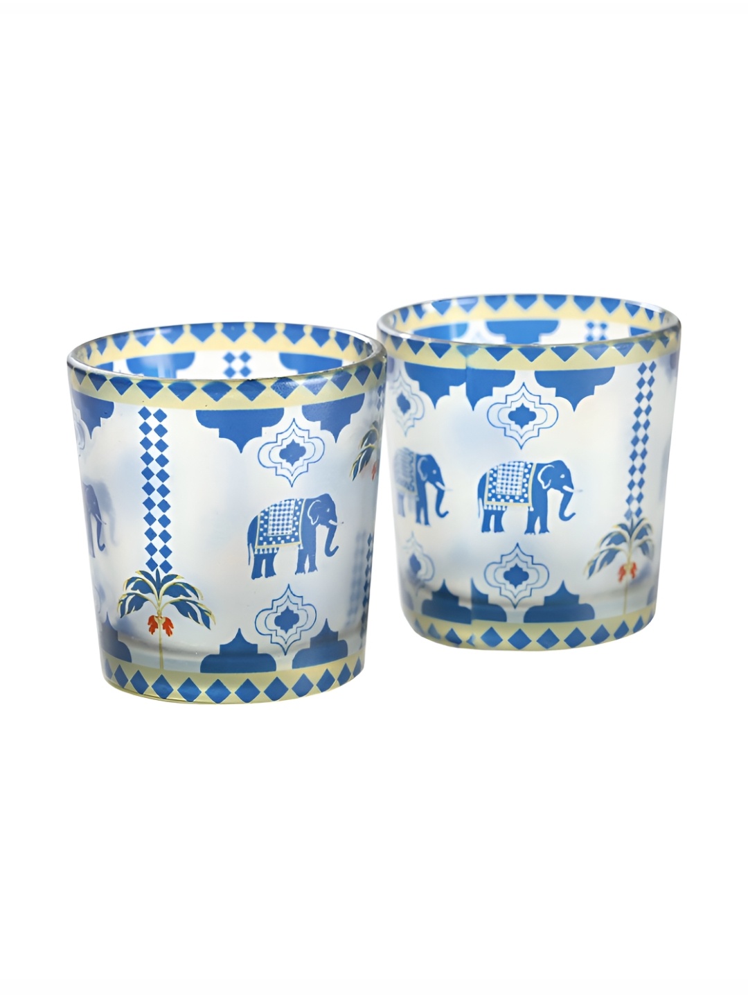 

India Circus by Krsnaa Mehta Transparent & Blue 2Pieces Printed Candle Holders