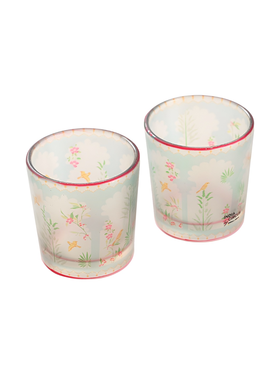 

India Circus by Krsnaa Mehta White & Pink 2 Pieces Printed Candle Holders