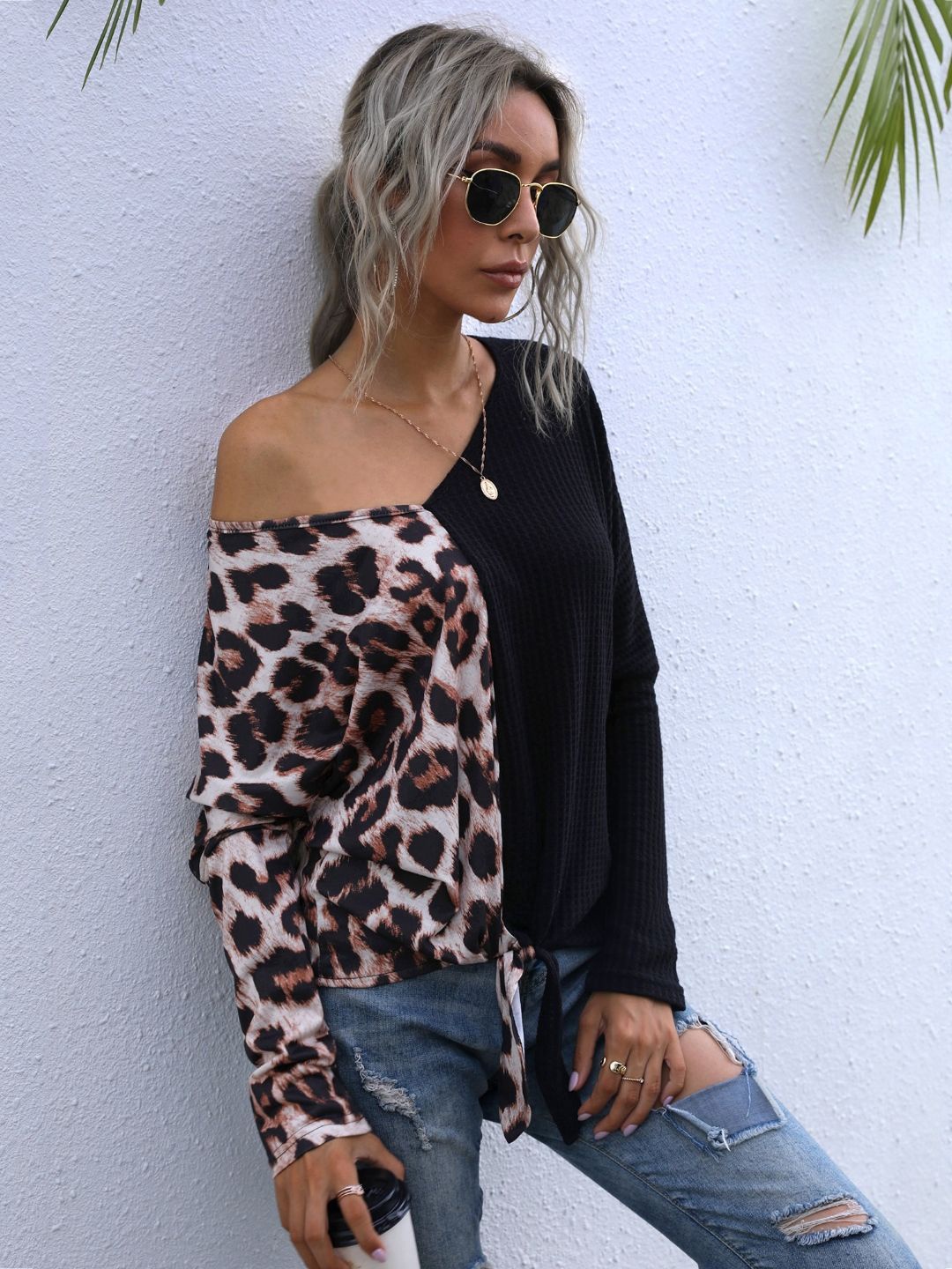 

StyleCast Animal Printed One Shoulder Top, Black