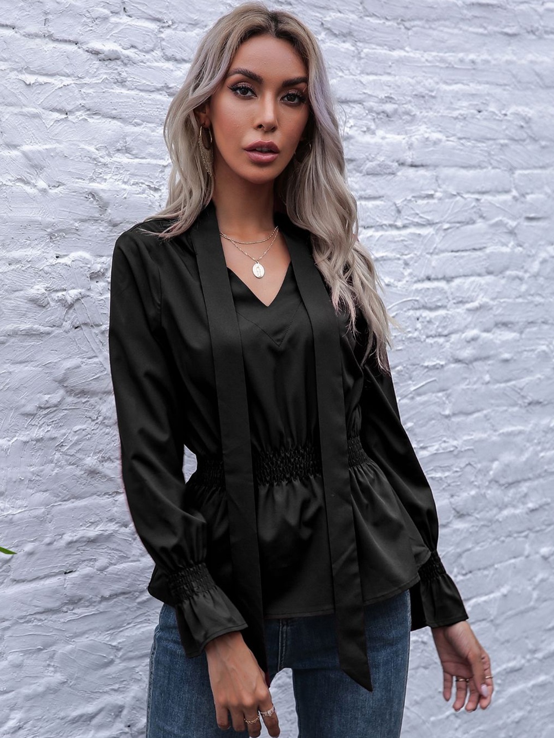 

StyleCast Solid V-Neck Top, Black