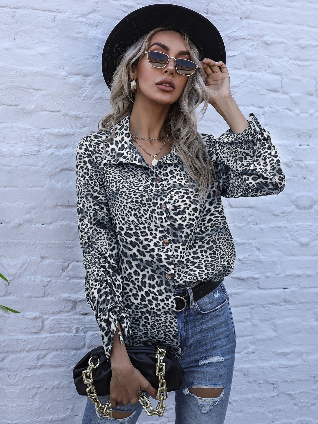 

StyleCast Animal Printed Shirt Collar Shirt Style Top, Black
