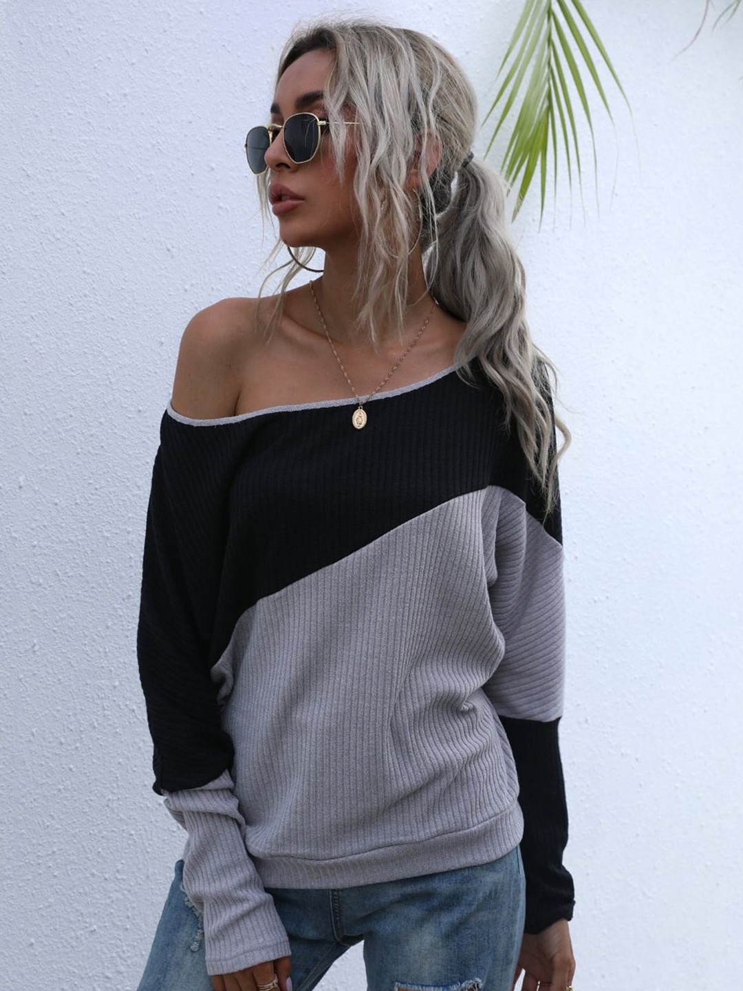 

StyleCast Colourblocked Off-Shoulder Bardot Top, Black