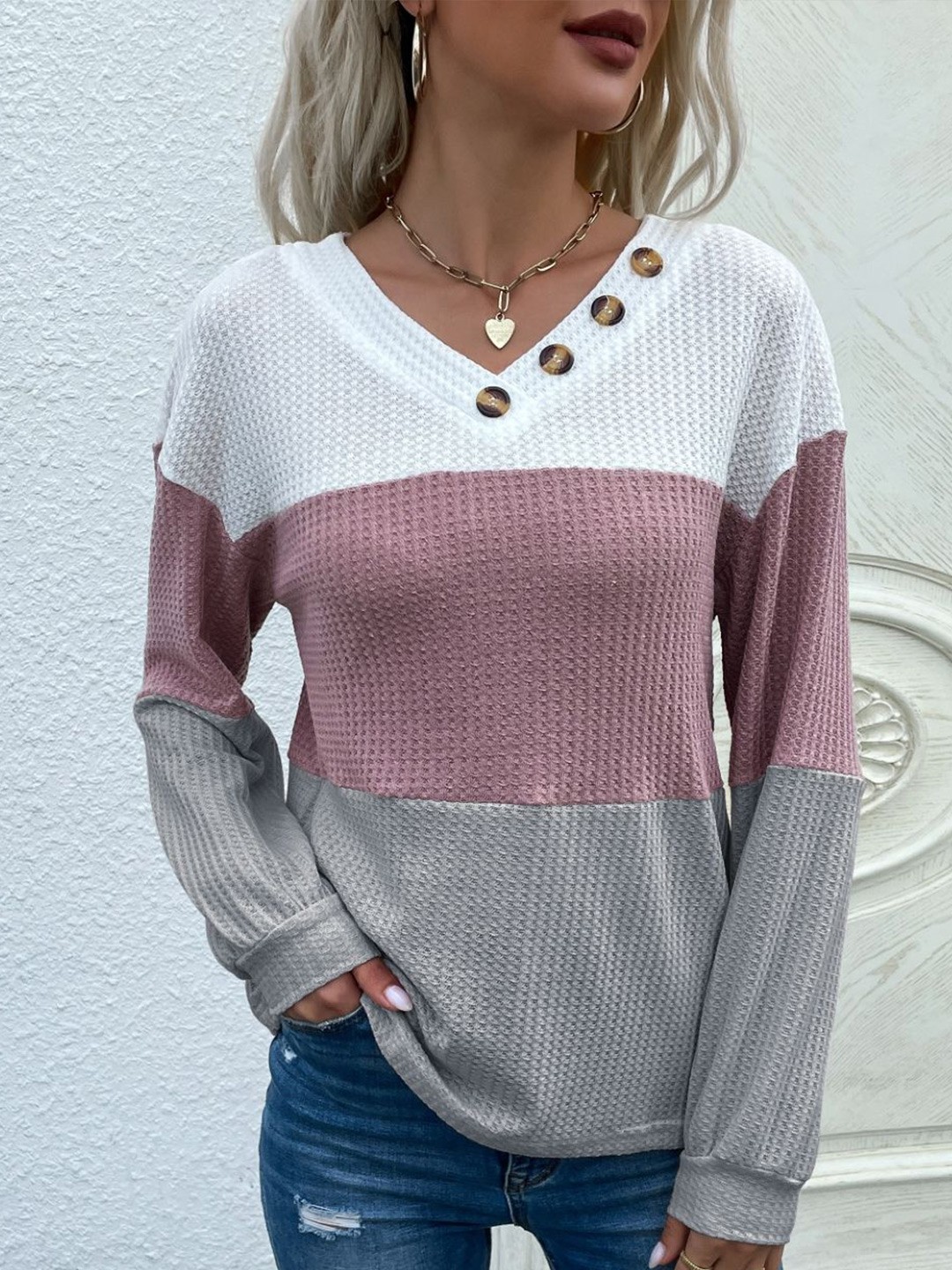 

StyleCast Colourblocked V-Neck Top, Grey
