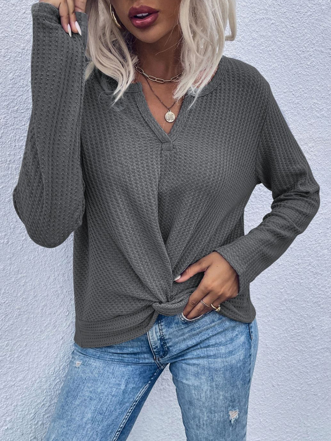 

StyleCast Solid V-Neck Top, Grey