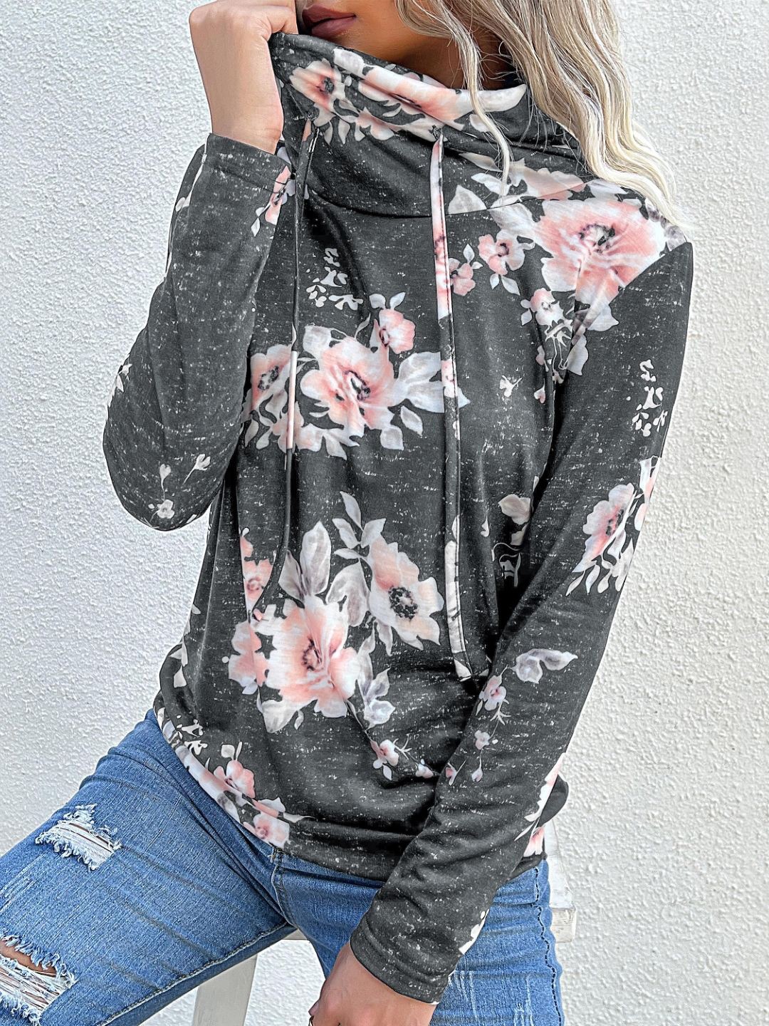 

StyleCast Women Floral Printed Turtle Neck Sweatshirt, Grey
