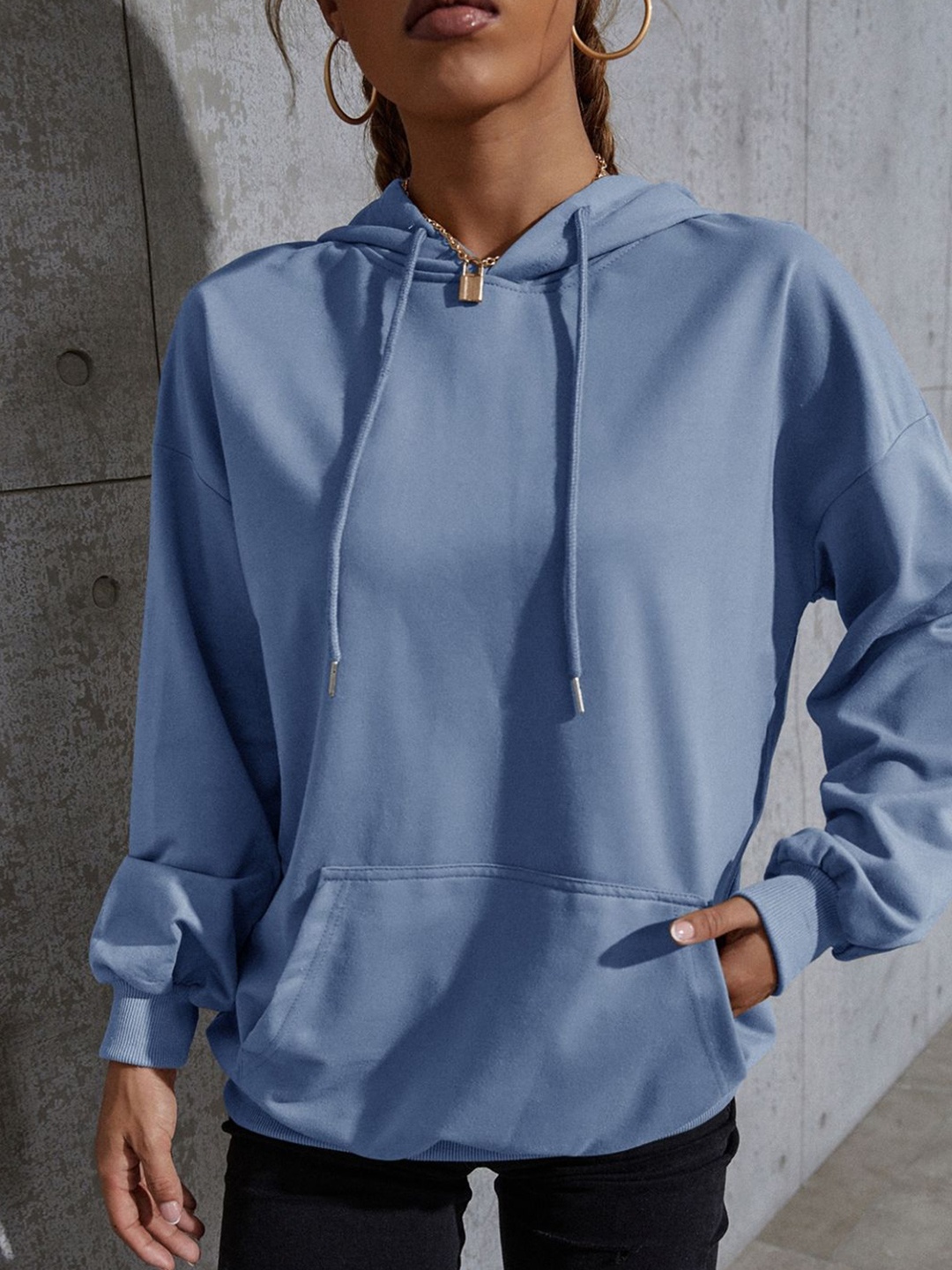 

StyleCast Women Solid Hooded Kangaroo Pocket Sweatshirt, Blue
