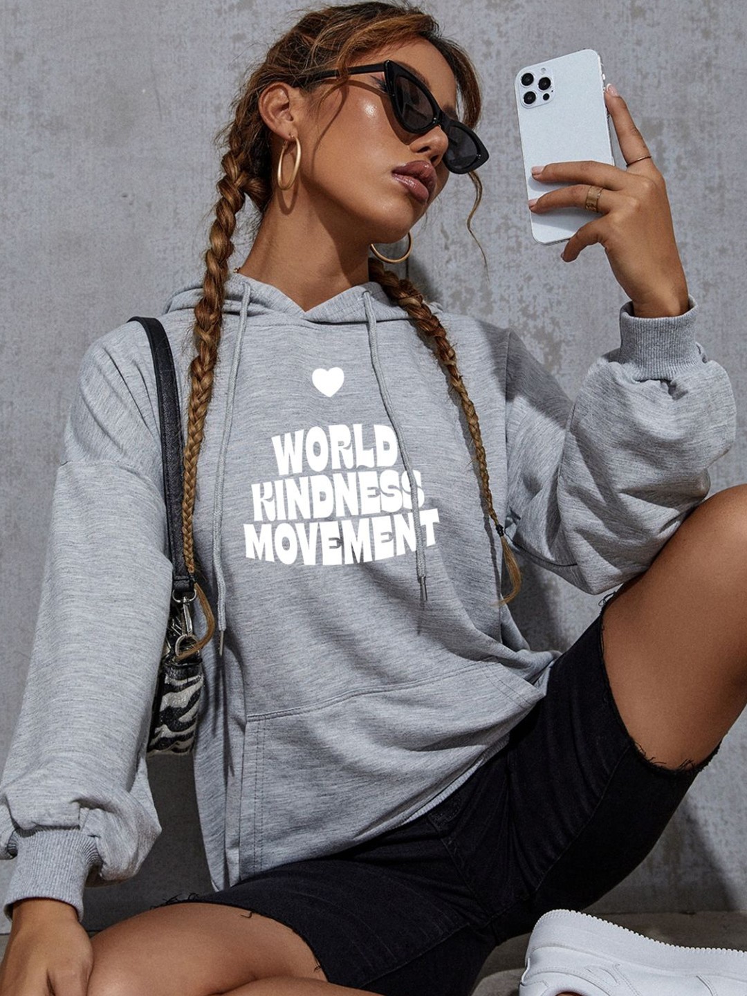 

StyleCast Women Typography Printed Hooded Sweatshirt, Grey