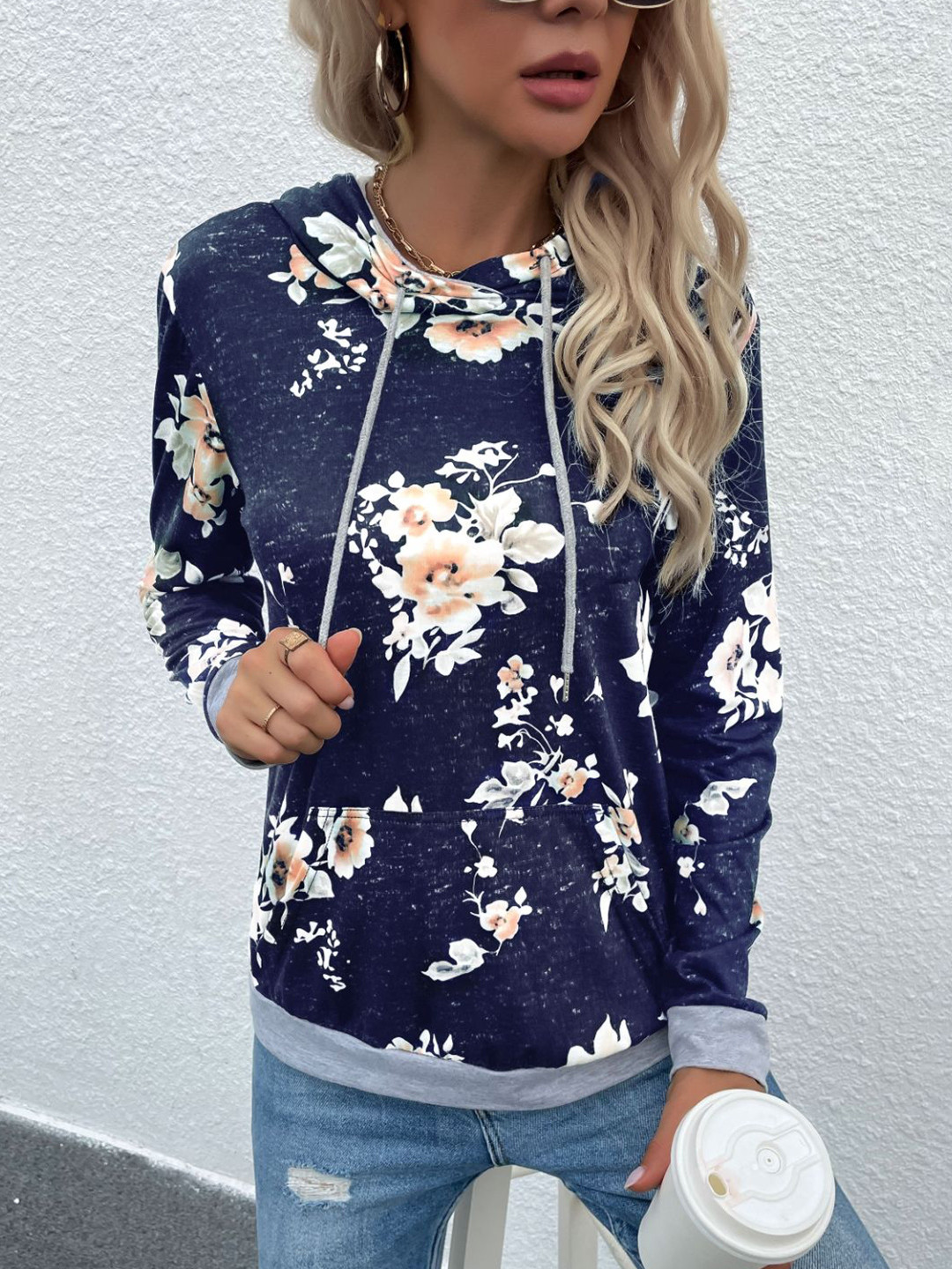 

StyleCast Women Floral Printed Turtle Neck Sweatshirt, Blue