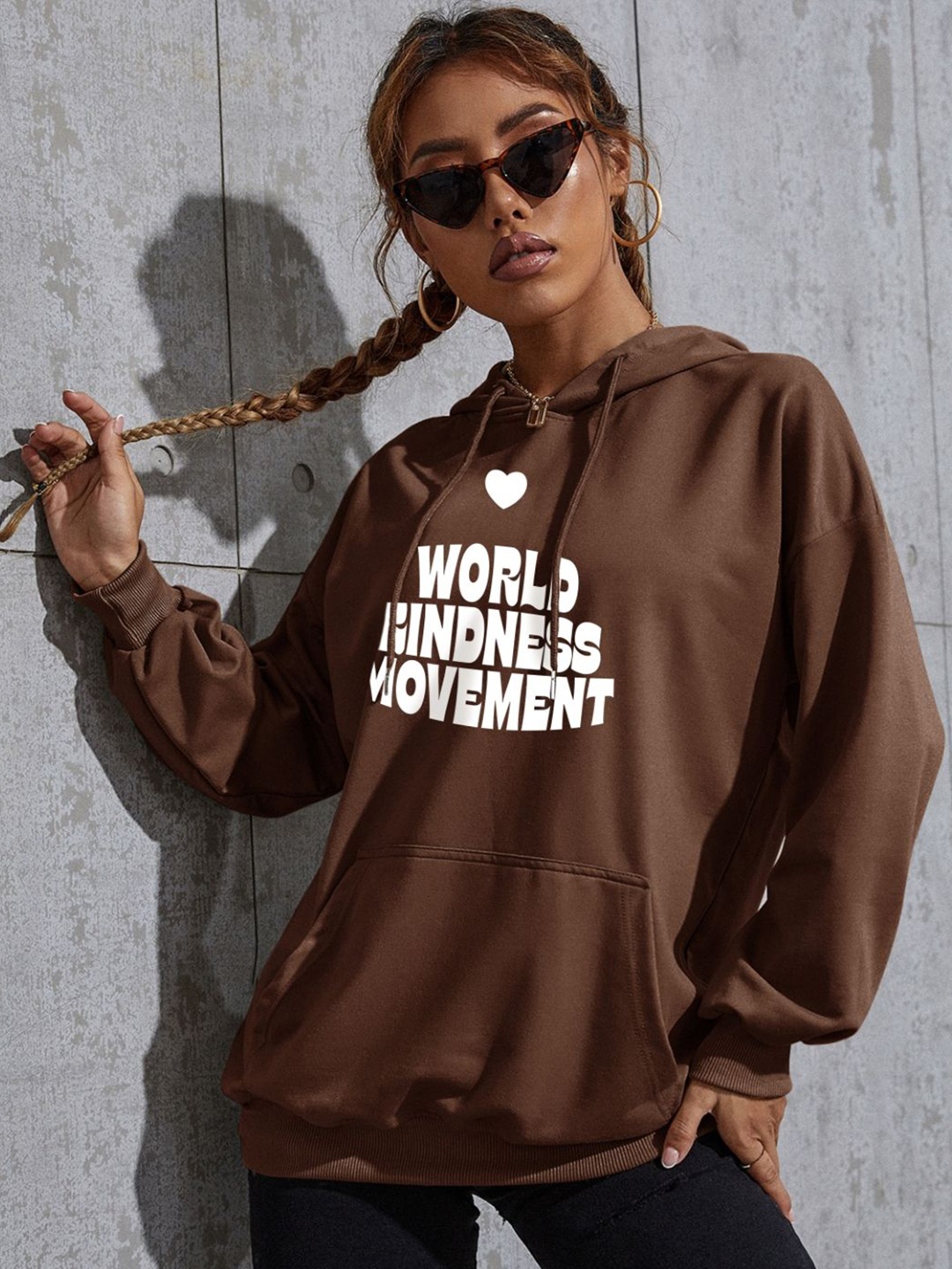 

StyleCast Women Typography Printed Hooded Sweatshirt, Brown