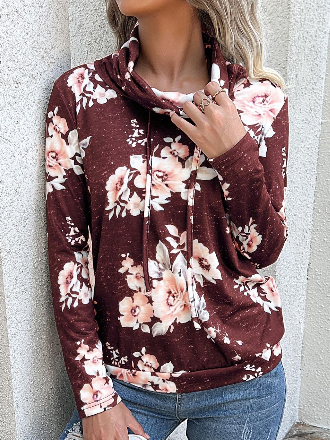 

StyleCast Women Floral Printed Hooded Sweatshirt, Red