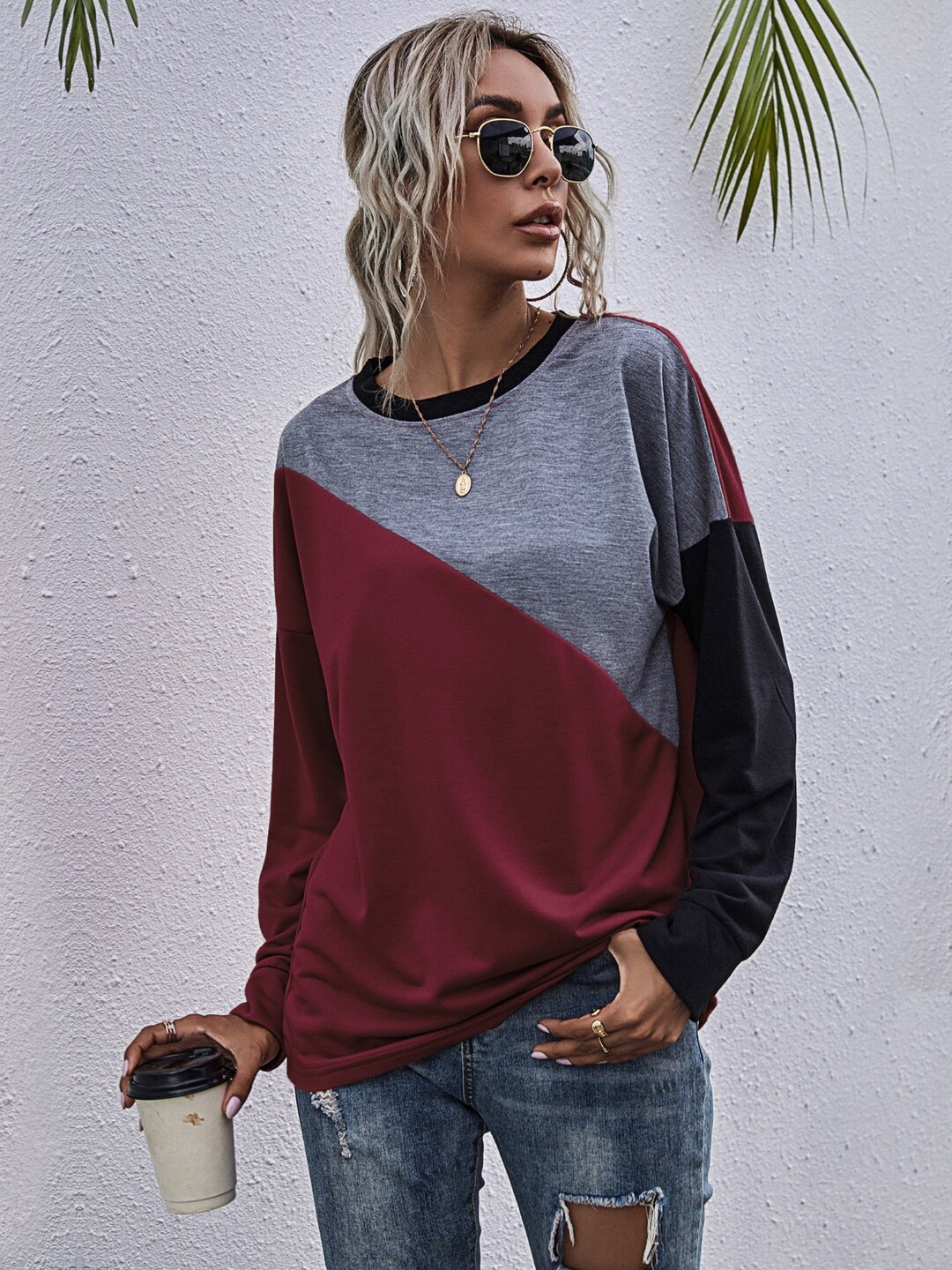 

StyleCast Women Round Neck Colourblocked Sweatshirt, Red