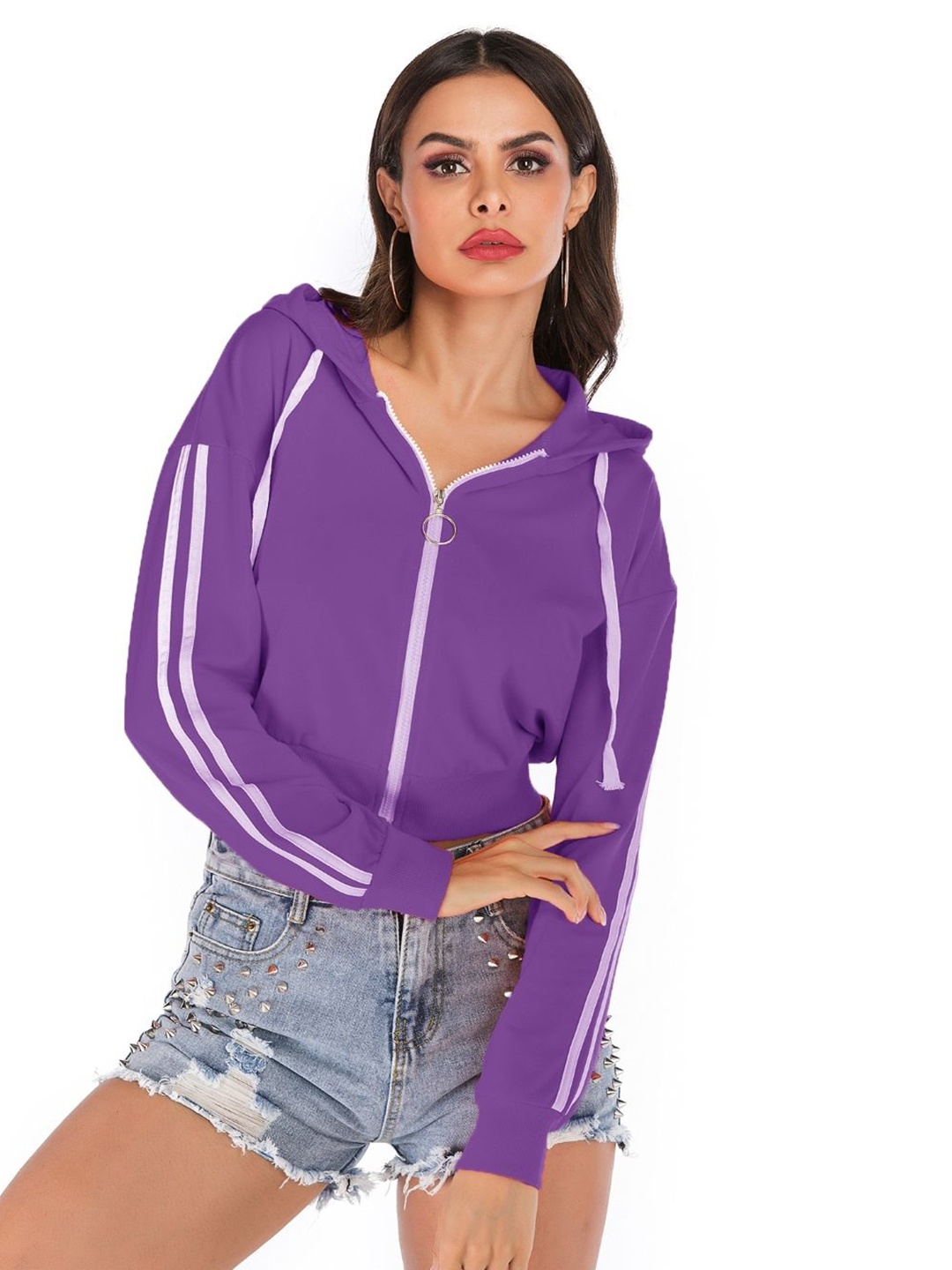 

StyleCast Women Hooded Solid Sweatshirt, Purple