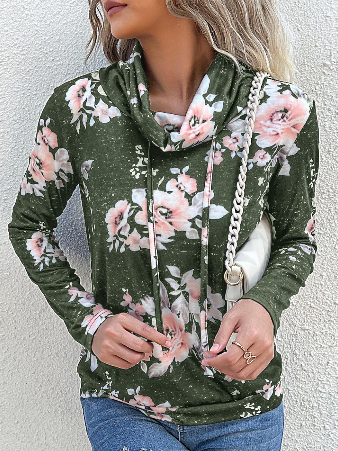 

StyleCast Women Floral Printed Turtle Neck Sweatshirt, Green