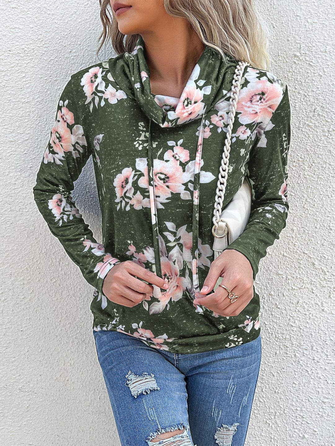 

StyleCast Women Floral Printed Turtle Neck Sweatshirt, Green