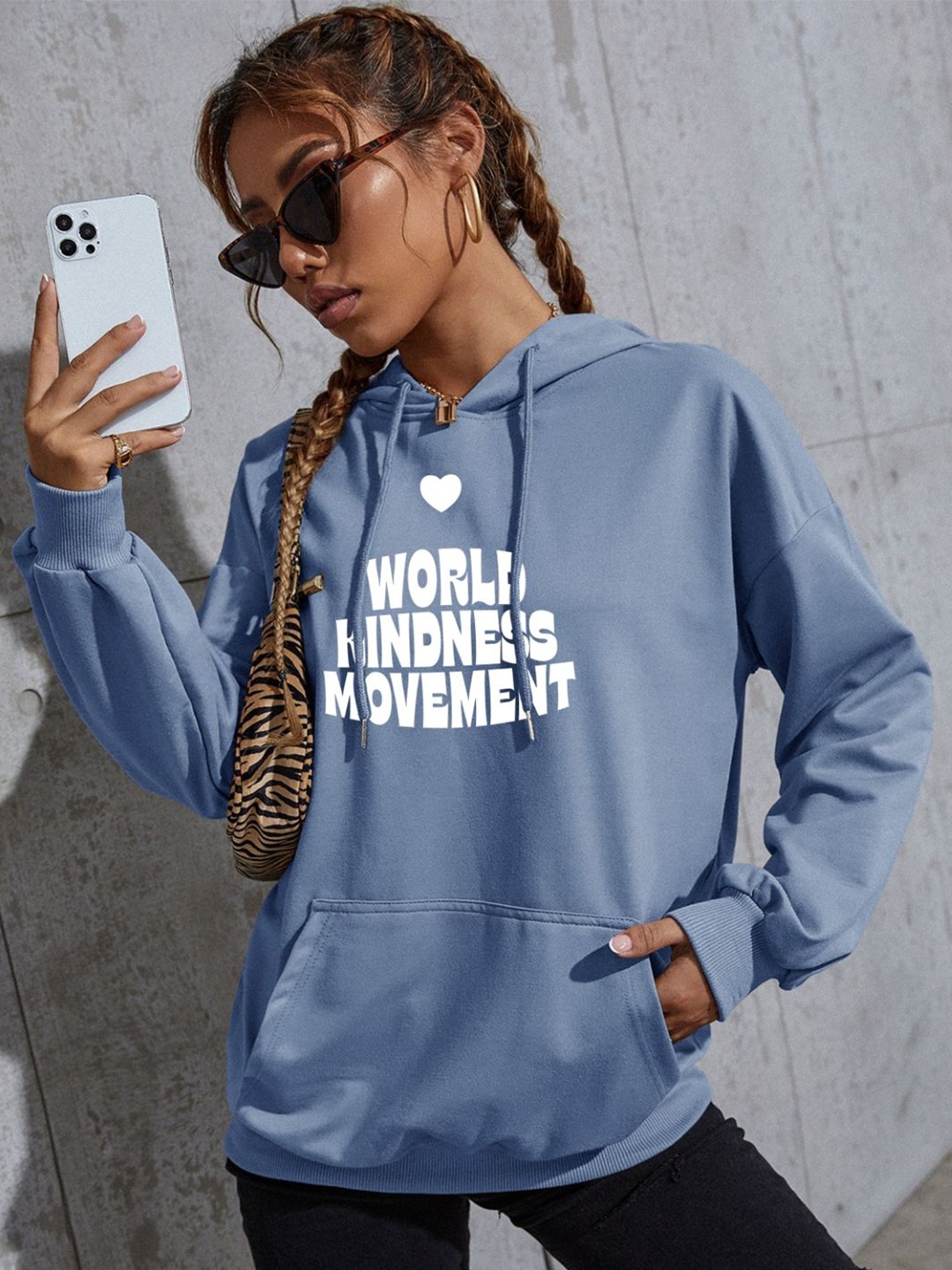 

StyleCast Women Typography Printed Hooded Sweatshirt, Blue